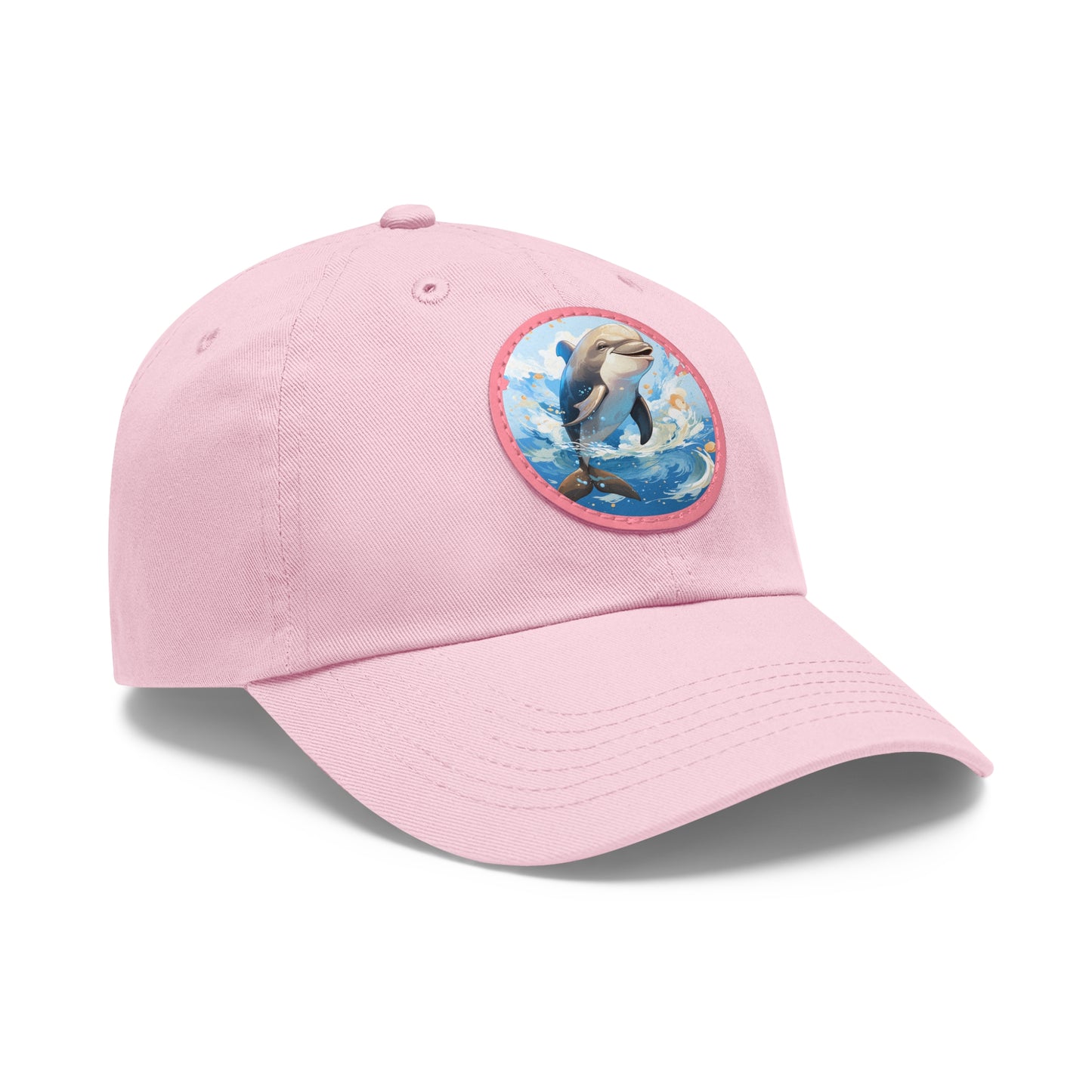 Happy Dolphin Dad Hat with Leather Patch (Round)