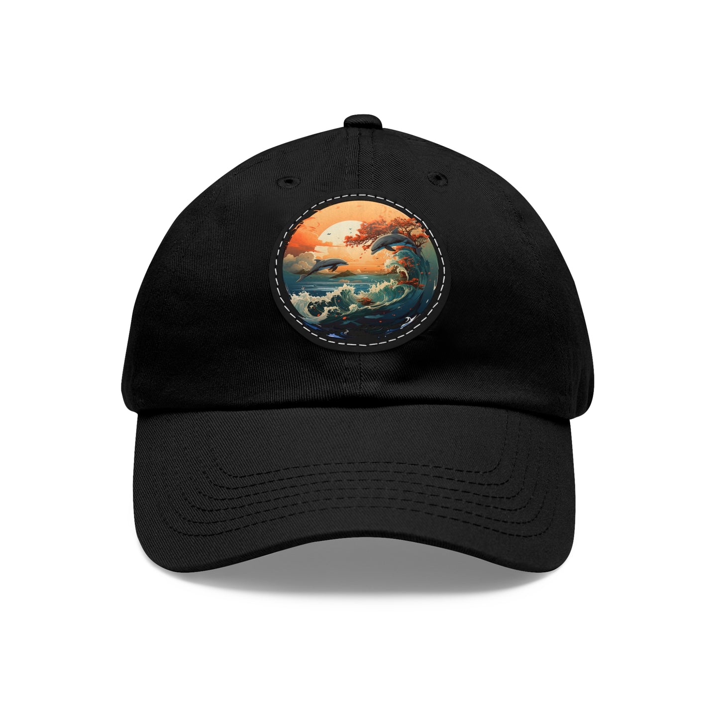 Sunset Dolphins Leather Patch (Round)