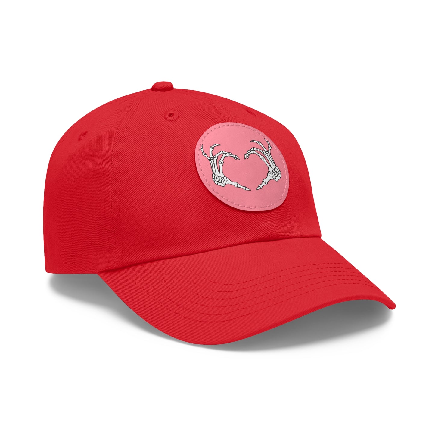 Skeleton Heart Hands Embroidery Dad Hat with Leather Patch (Round)