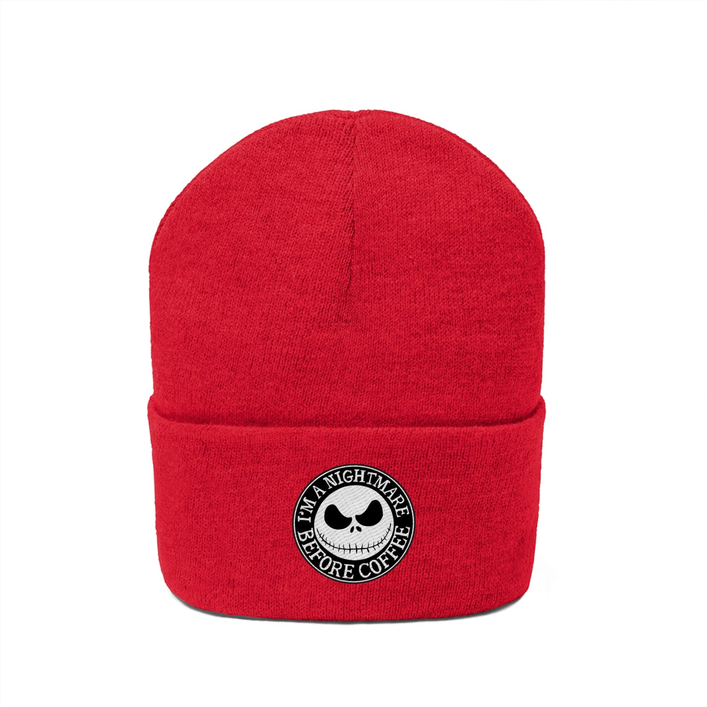 Nightmare Before Coffee Embroidery Knit Beanie