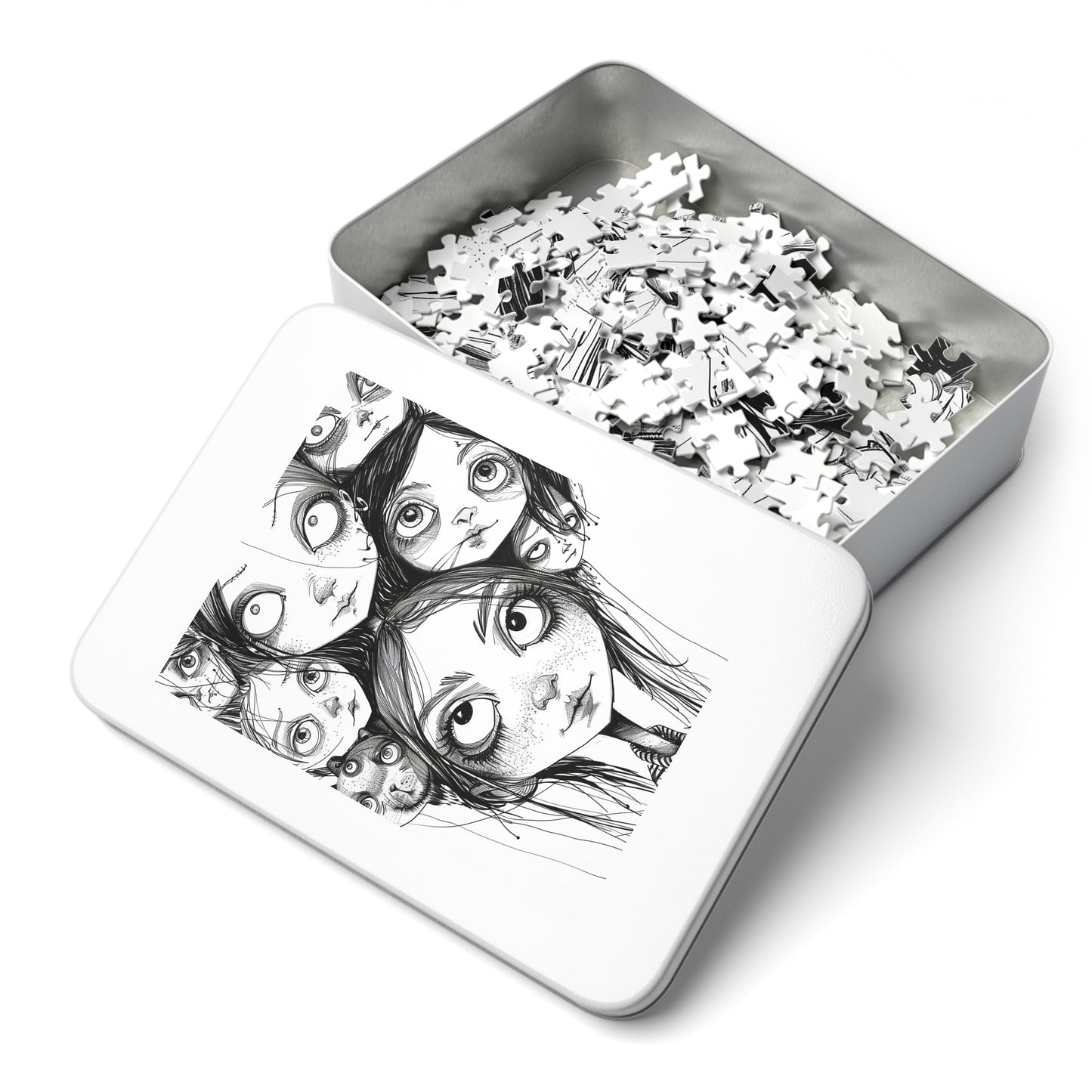 Black and White Multiple Personality Drawing Jigsaw Puzzle (30, 110, 252, 500,1000-Piece)
