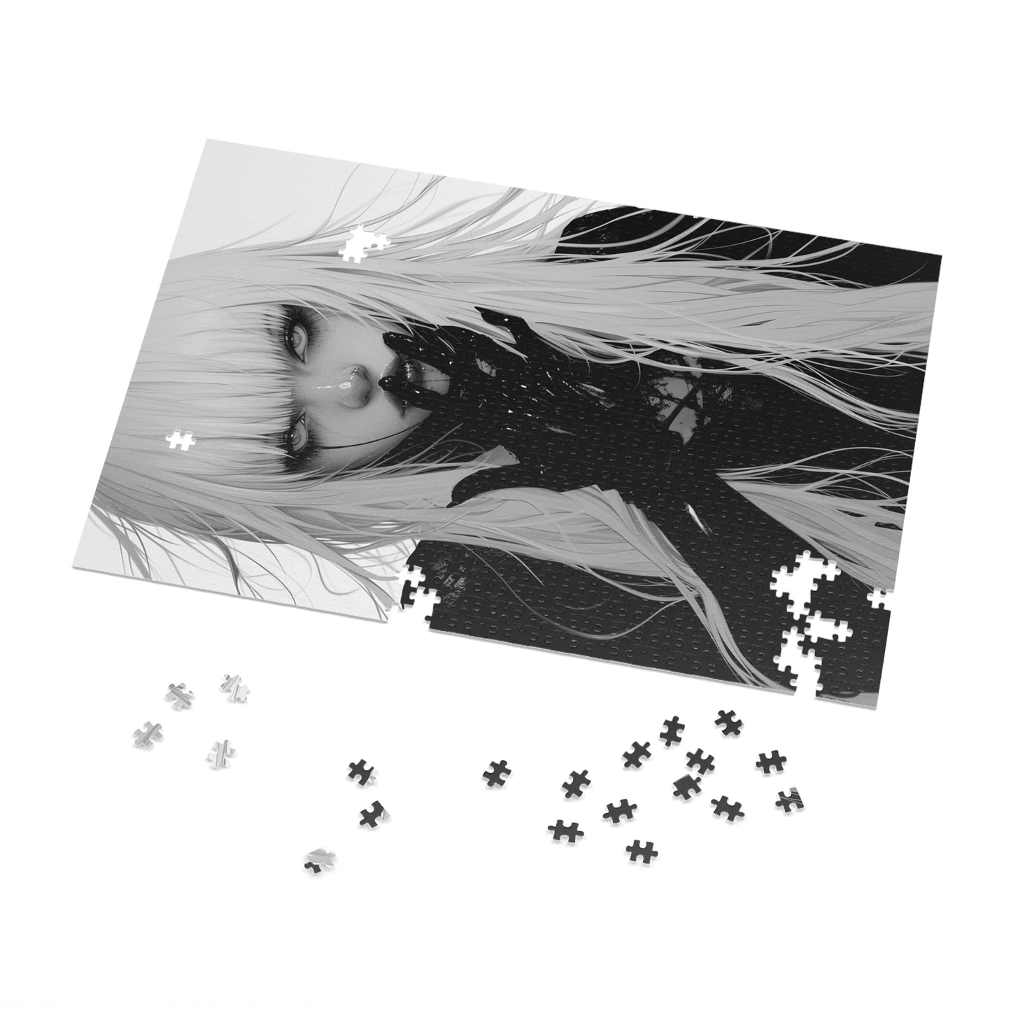 Black and White Anime Female Jigsaw Puzzle (30, 110, 252, 500,1000-Piece)