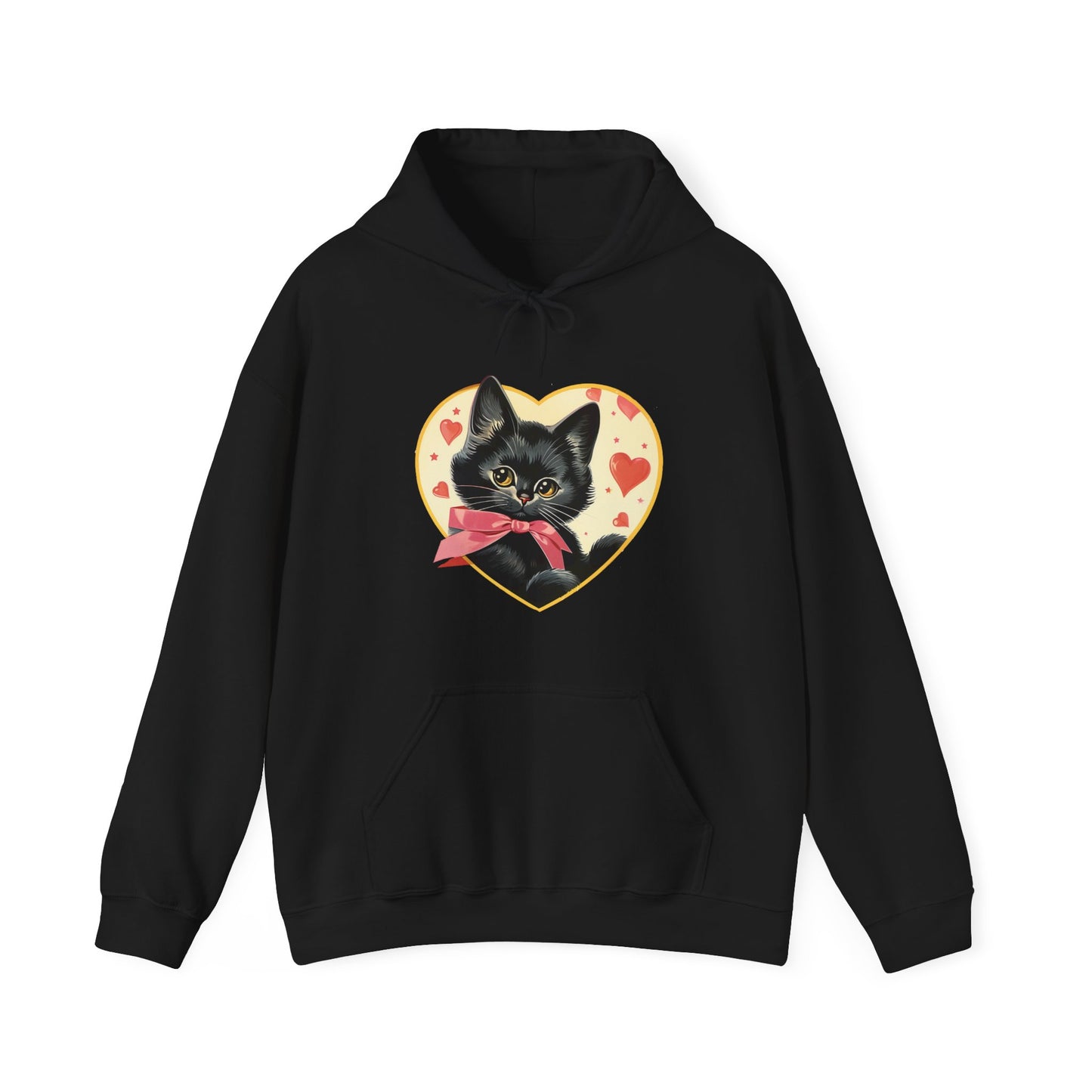 Retro Valentine Kitty Cat Unisex Heavy Blend™ Hooded Sweatshirt