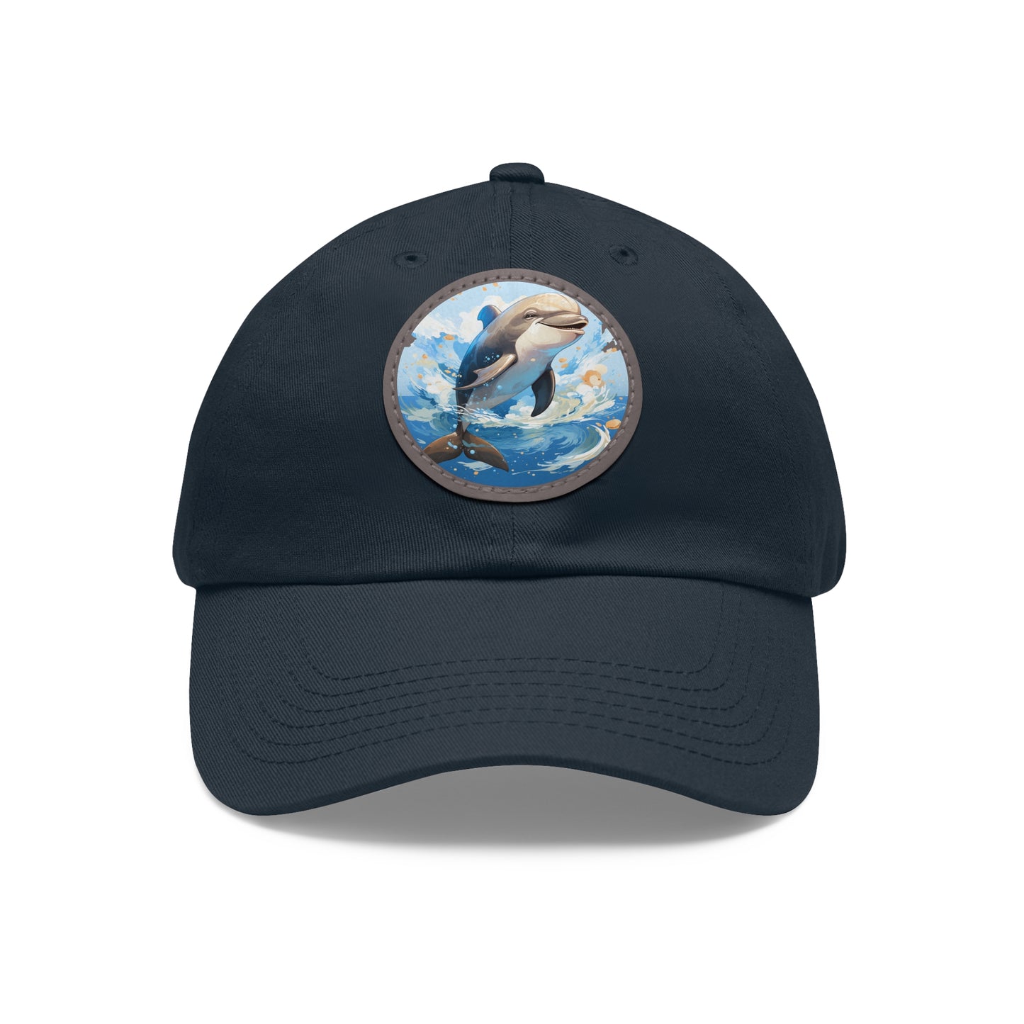 Happy Dolphin Dad Hat with Leather Patch (Round)
