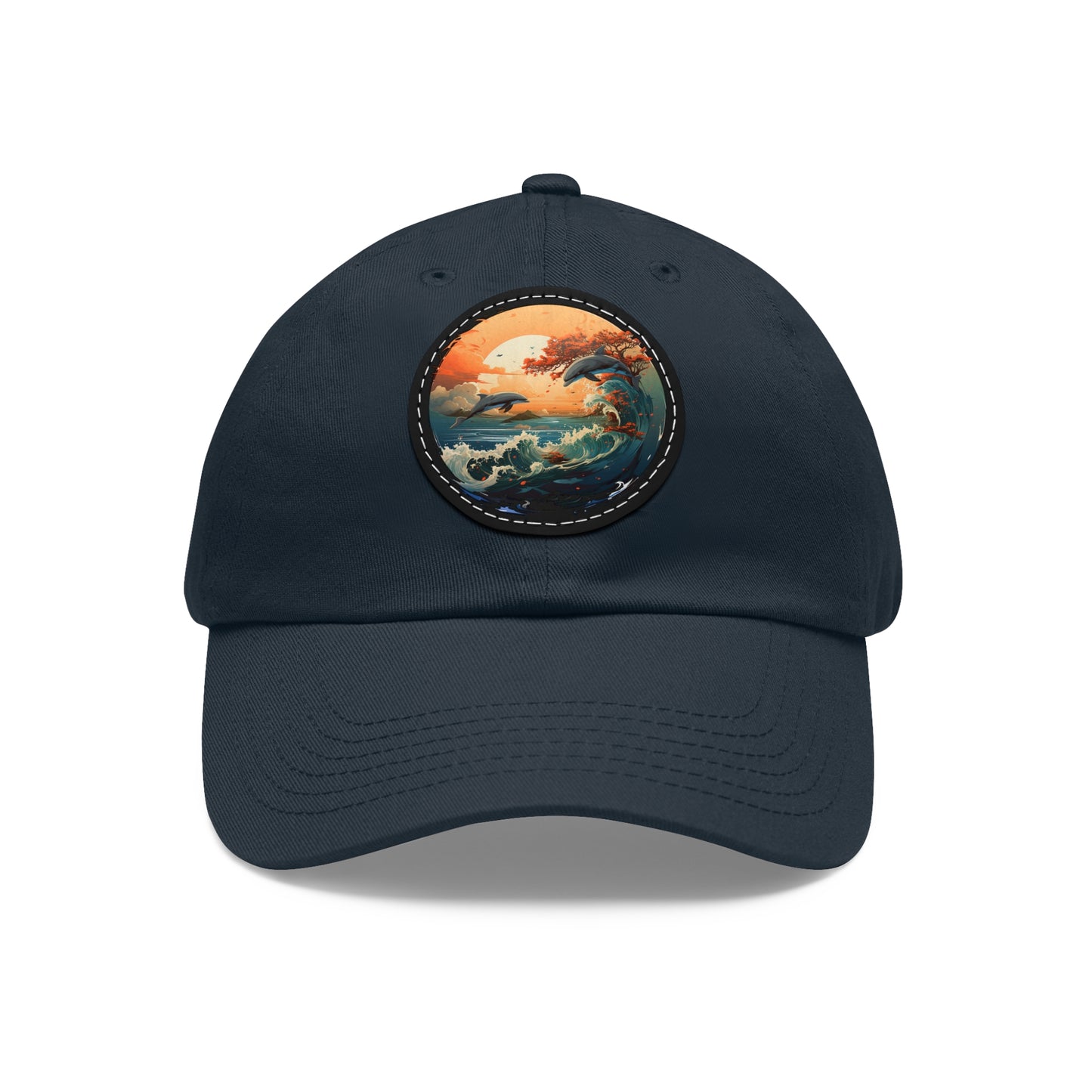 Sunset Dolphins Leather Patch (Round)