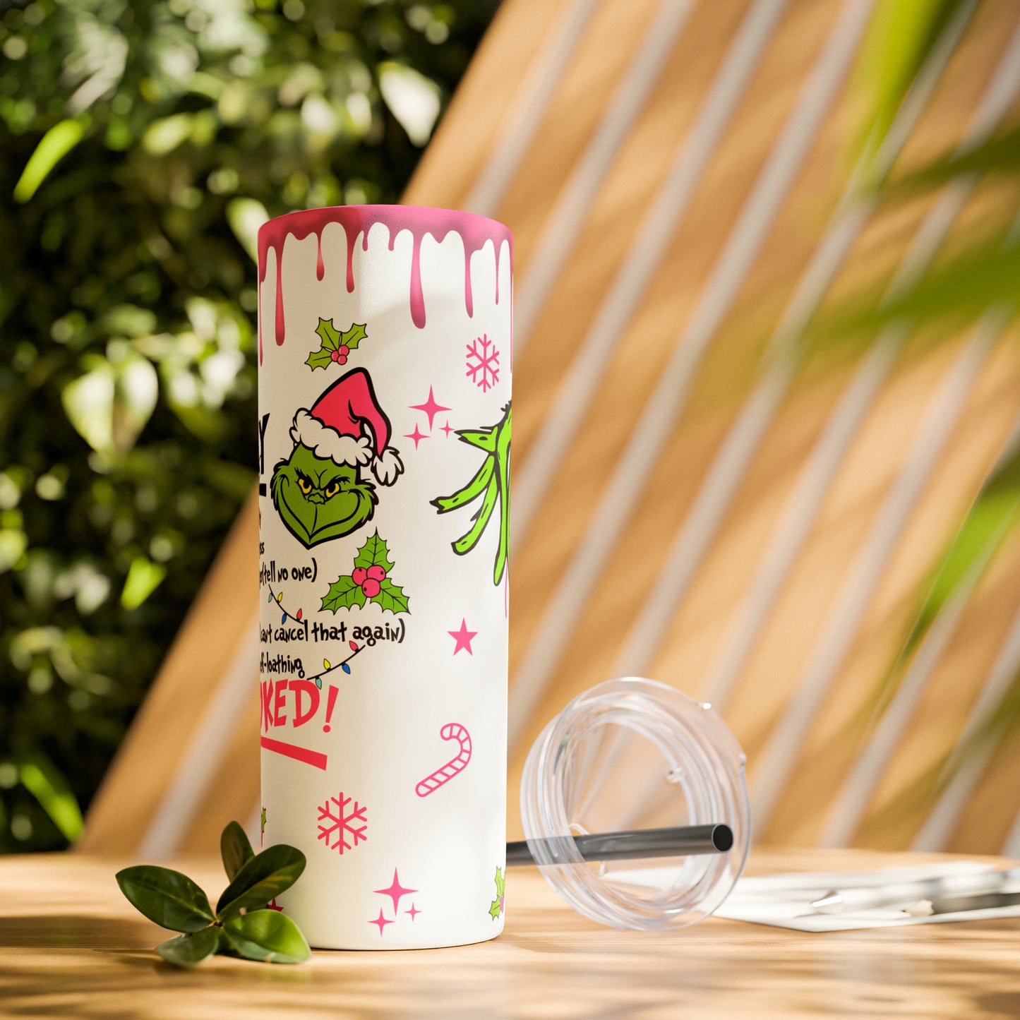 Grinch Daily Schedule Skinny Tumbler with Straw, 20oz