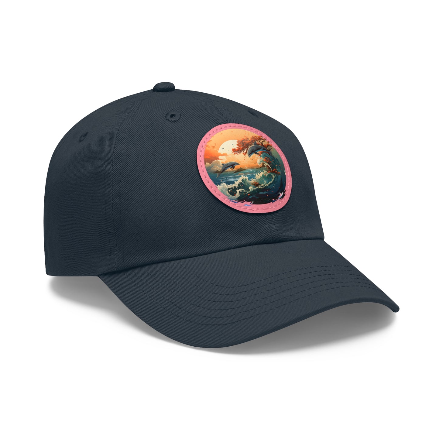 Sunset Dolphins Leather Patch (Round)