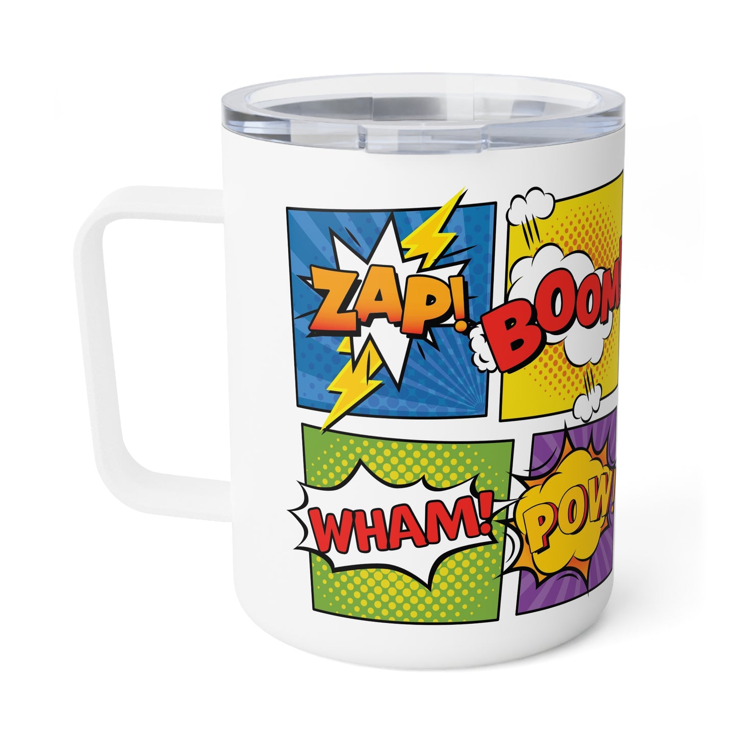 Pow! Bang! Zap! Cartoon Onomatopeias Insulated Coffee Mug, 10oz