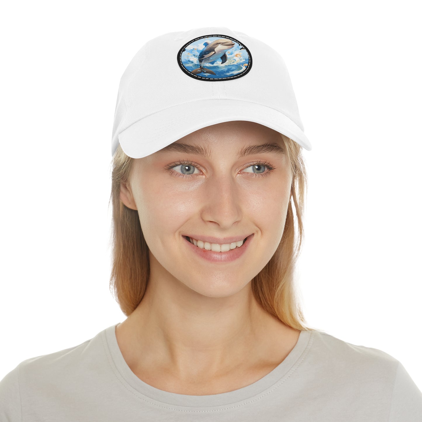 Happy Dolphin Dad Hat with Leather Patch (Round)