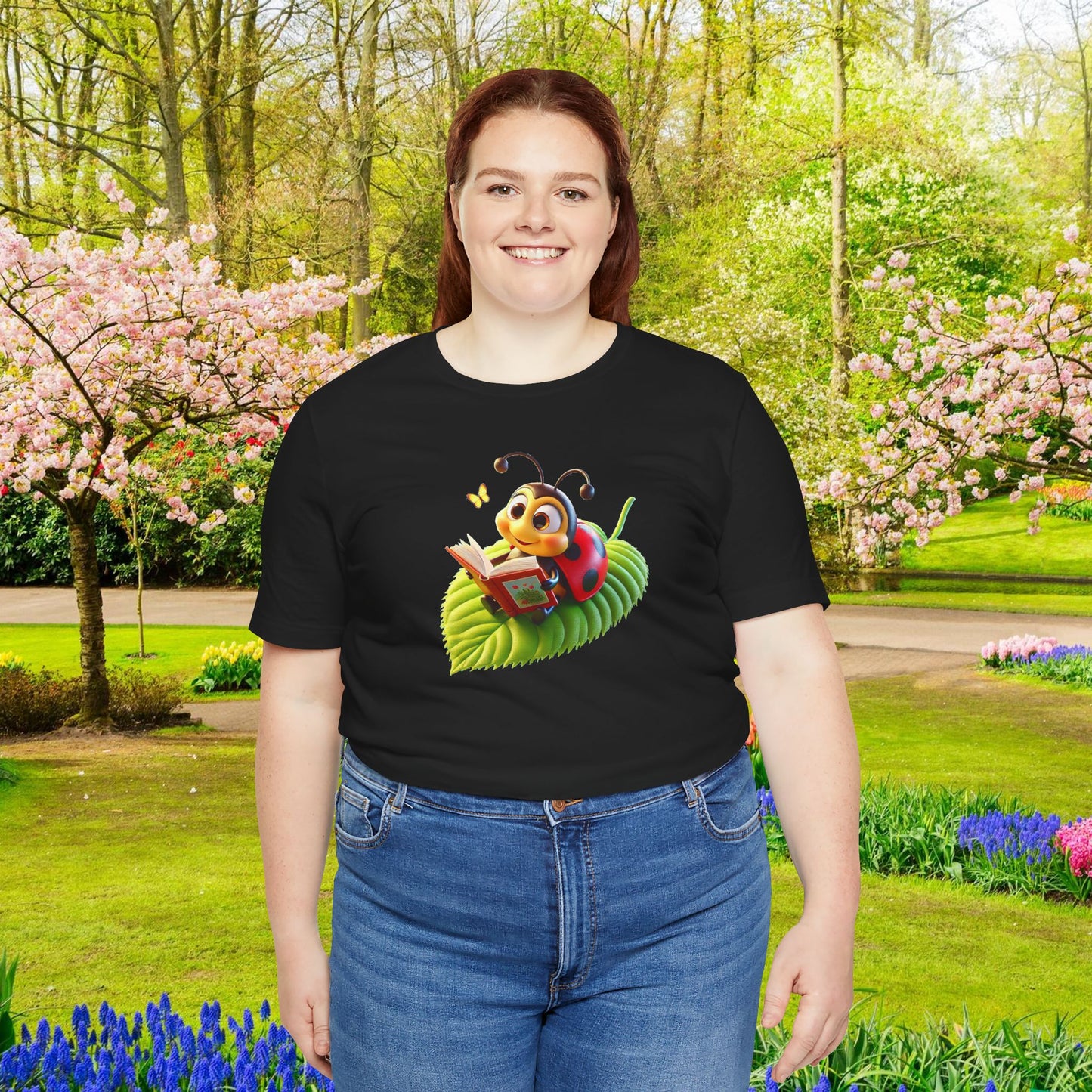 Reading Ladybug Unisex Jersey Tee - Cute Insect Graphic Tee for Nature Lovers