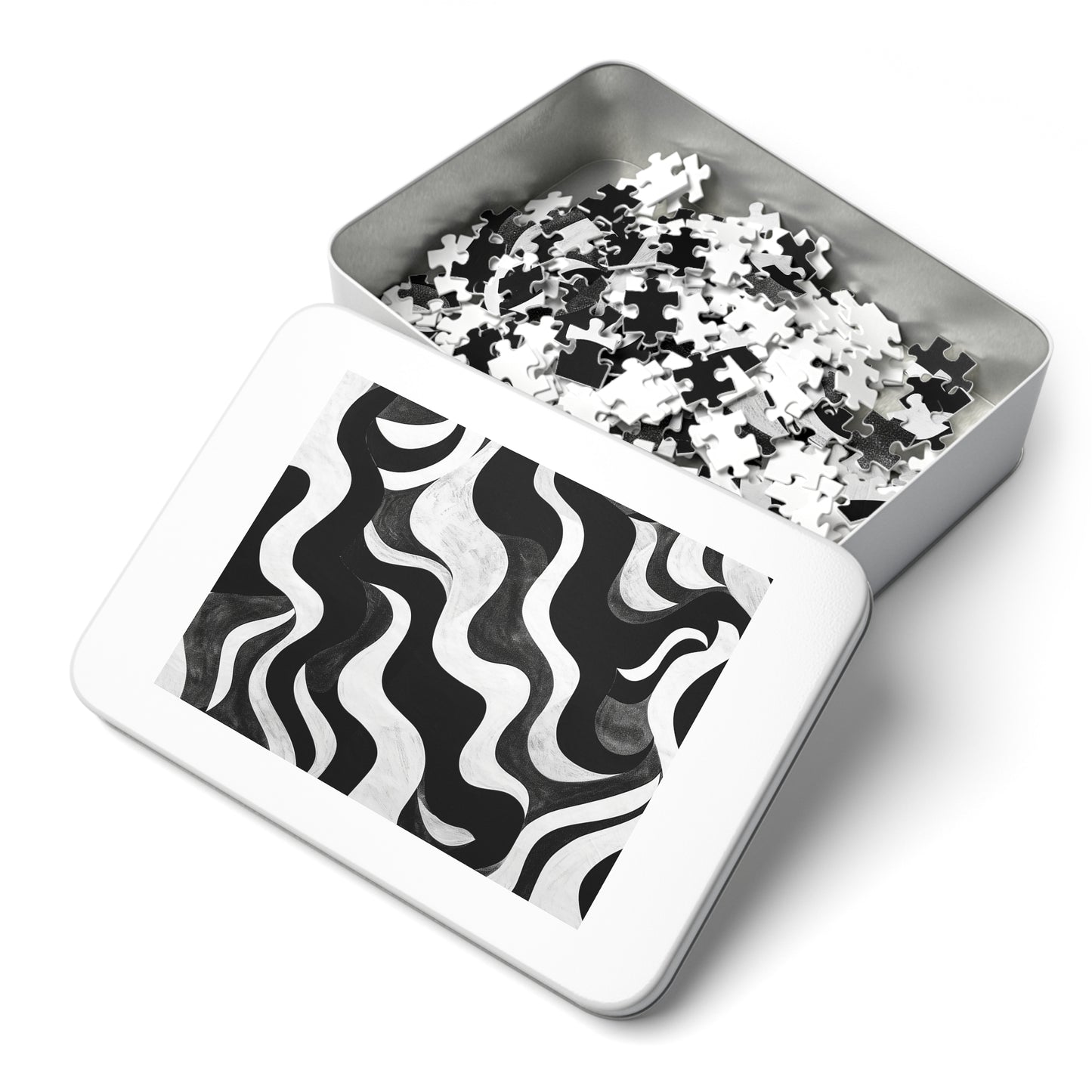 Black and White Waves Jigsaw Puzzle (30, 110, 252, 500,1000-Piece)