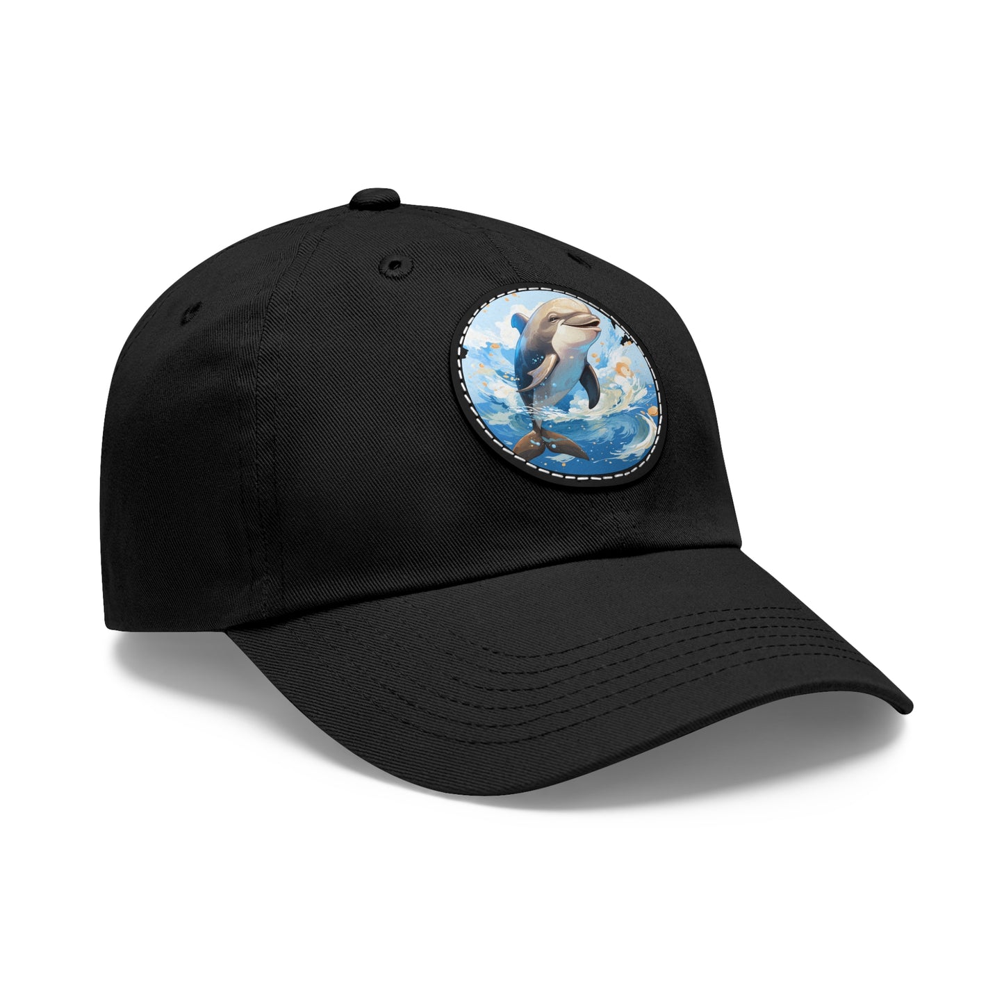 Happy Dolphin Dad Hat with Leather Patch (Round)
