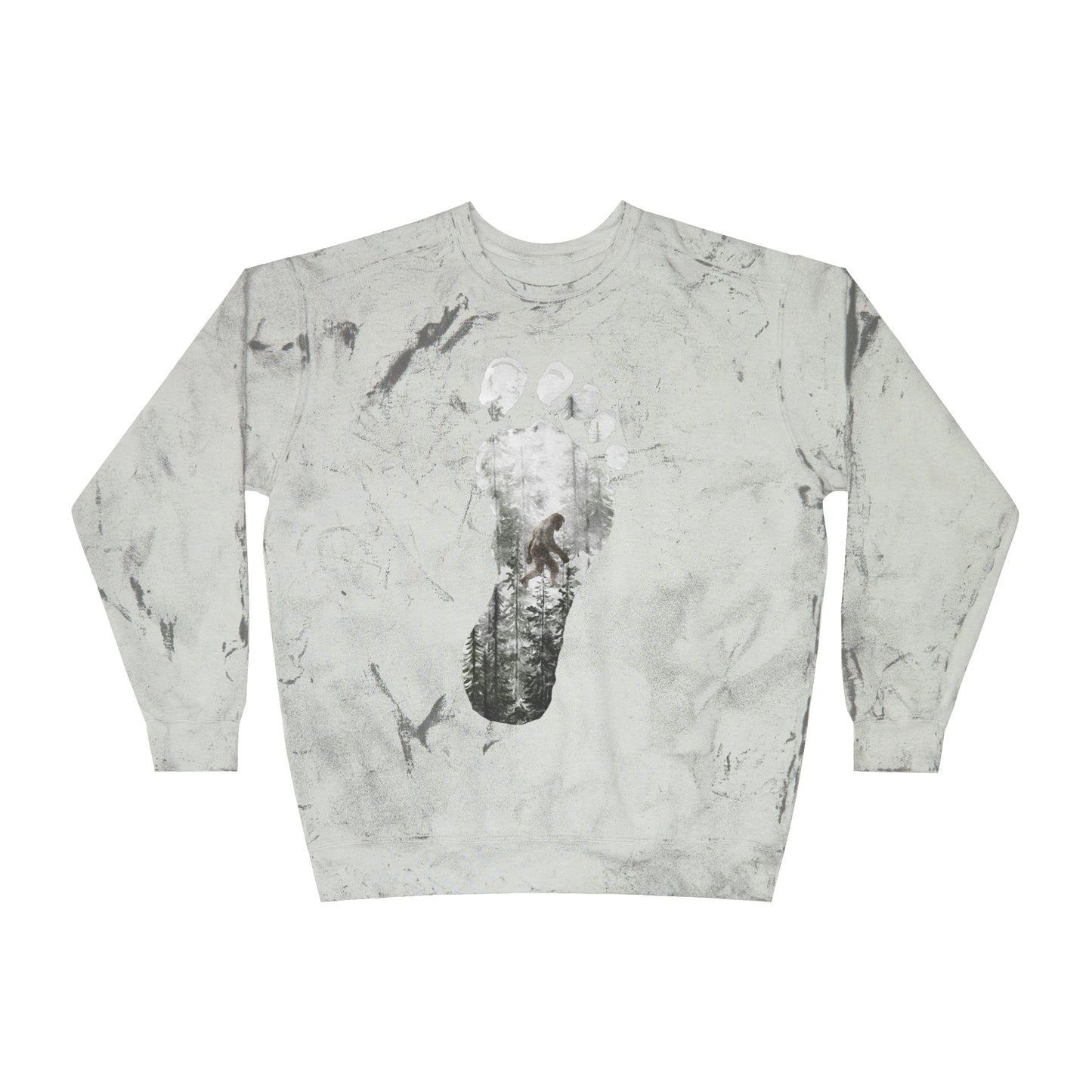 Bigfoot in the Forest Foot Print Unisex Color Blast Crewneck Sweatshirt