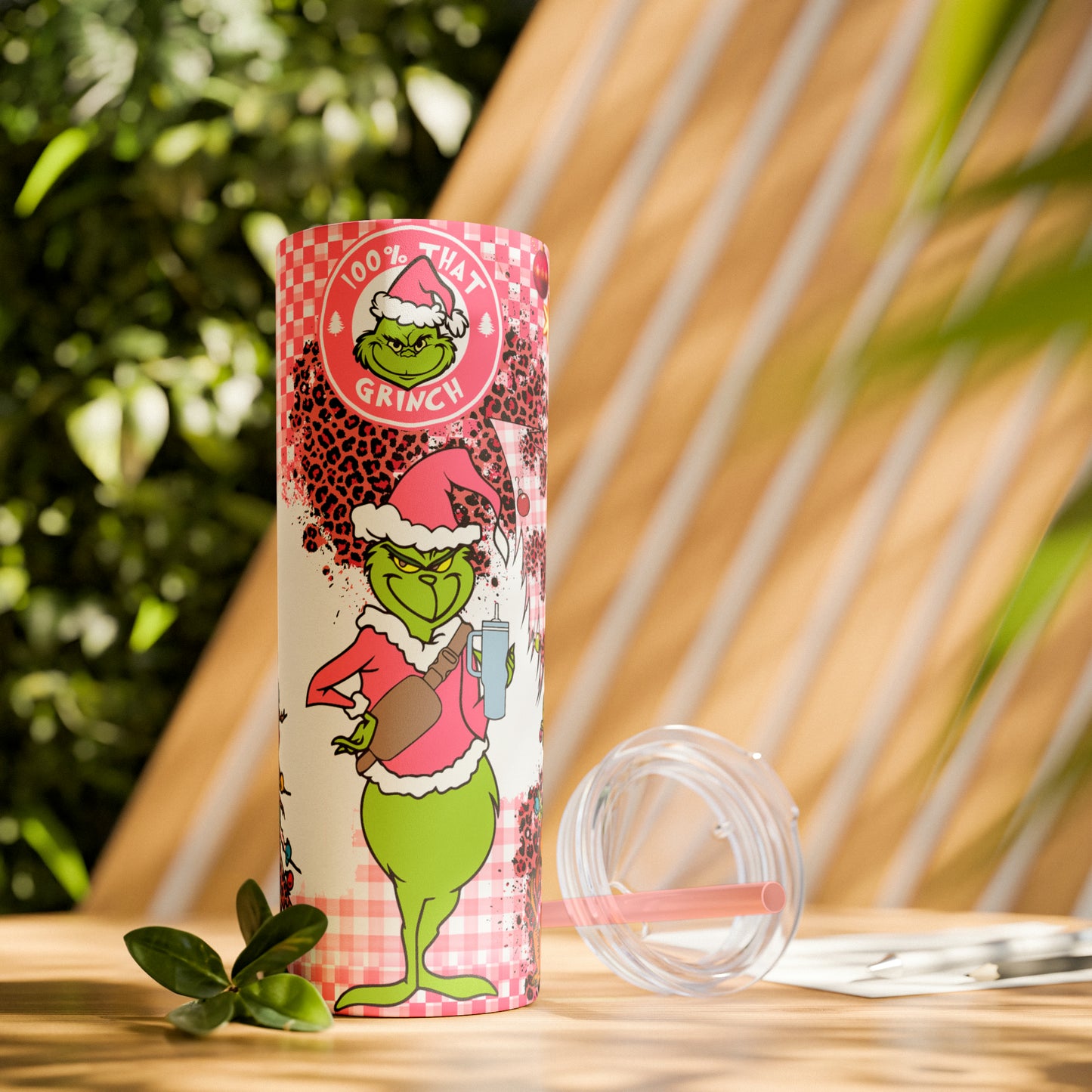 100% That Grinch! Skinny Tumbler with Straw, 20oz