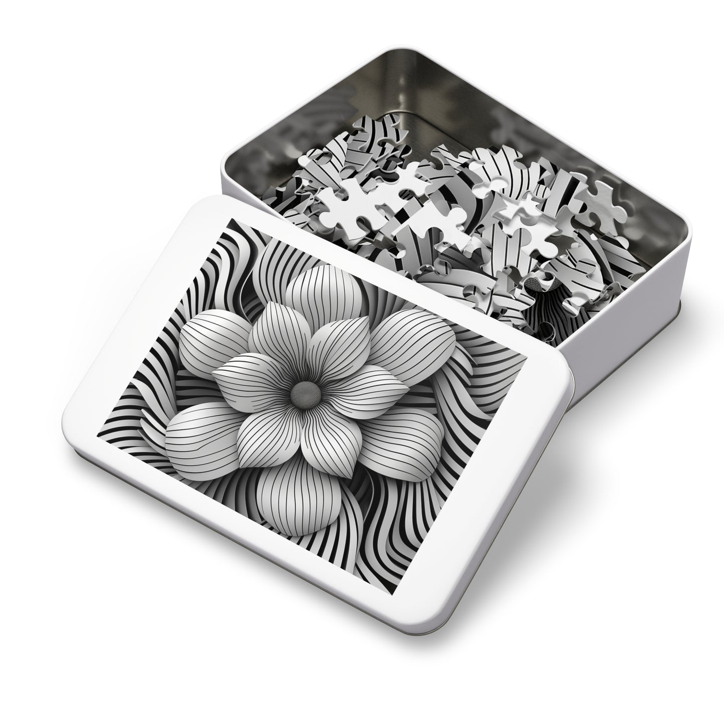 Black and White Flower Drawing Jigsaw Puzzle (30, 110, 252, 500,1000-Piece)