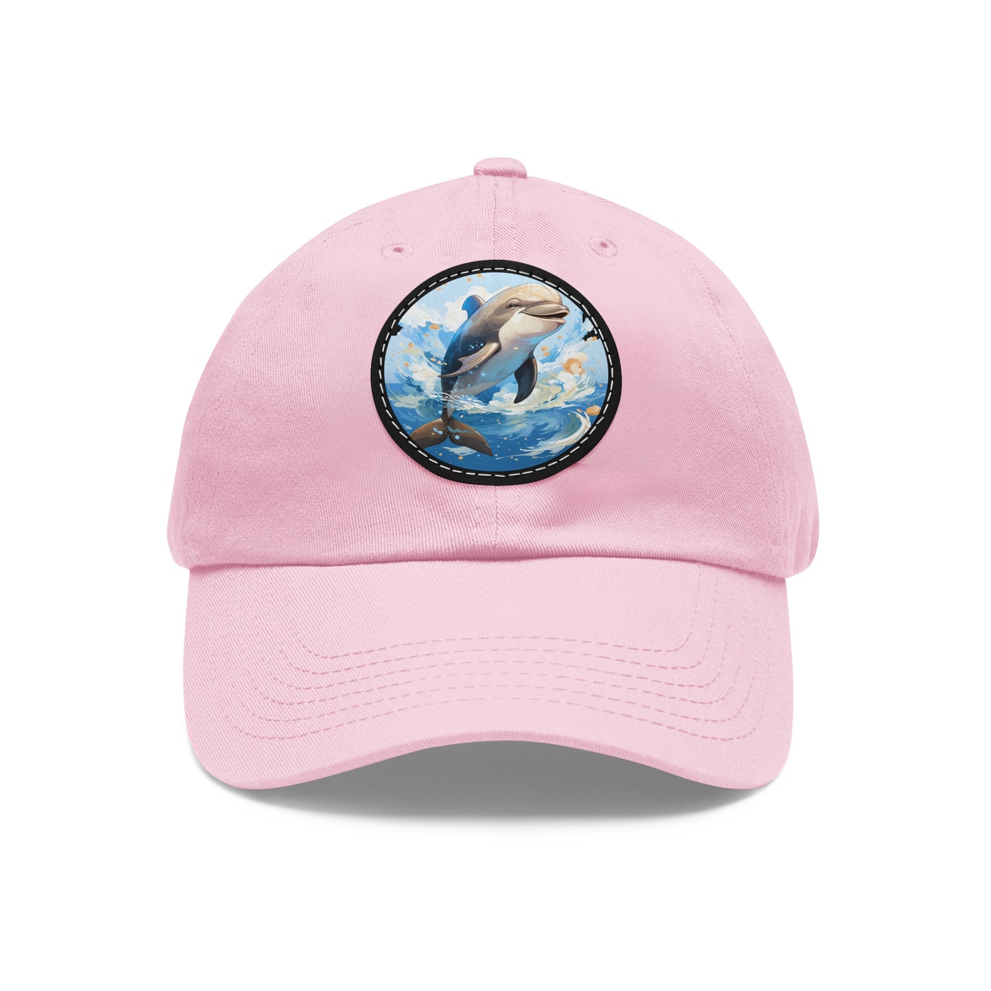 Happy Dolphin Dad Hat with Leather Patch (Round)