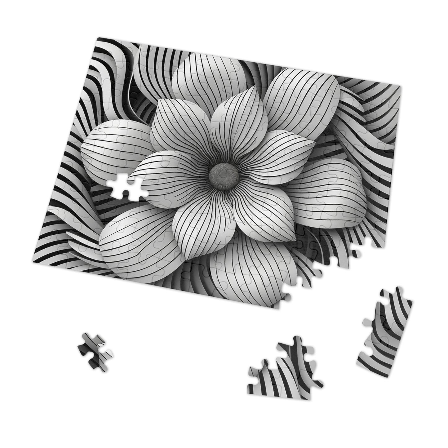 Black and White Flower Drawing Jigsaw Puzzle (30, 110, 252, 500,1000-Piece)