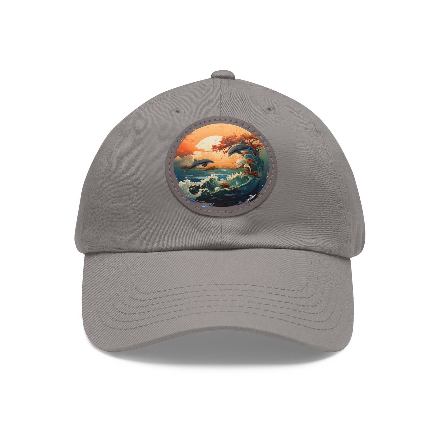 Sunset Dolphins Leather Patch (Round)
