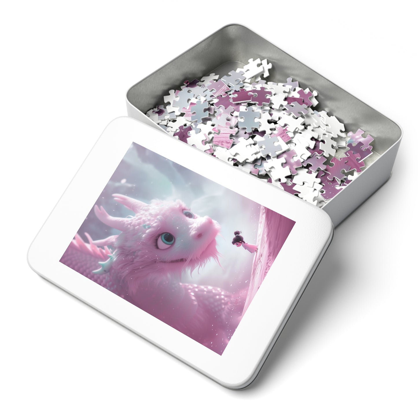 Young Pink Dragon with Sweet Little Girl Jigsaw Puzzle (30, 110, 252, 500,1000-Piece)