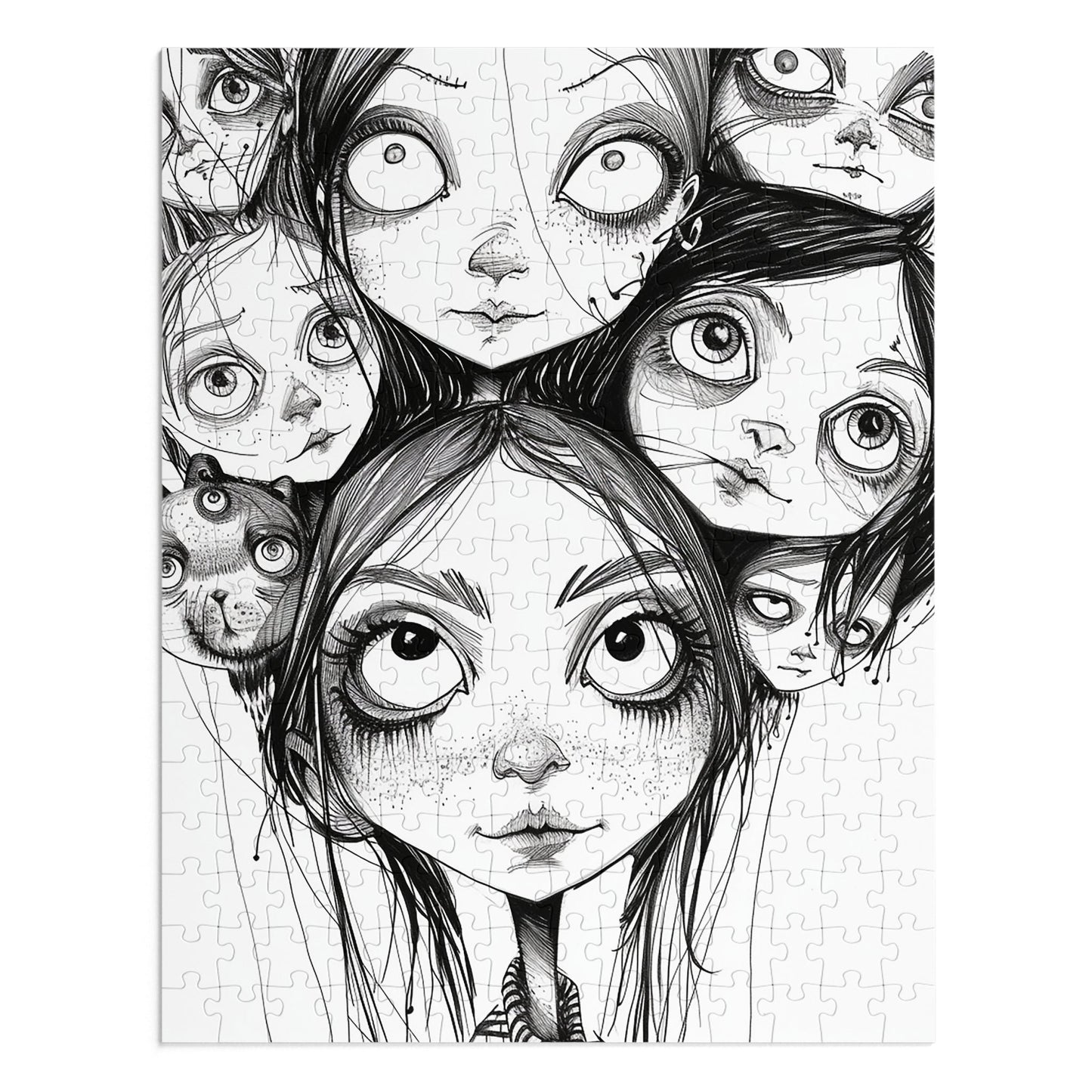 Black and White Multiple Personality Drawing Jigsaw Puzzle (30, 110, 252, 500,1000-Piece)