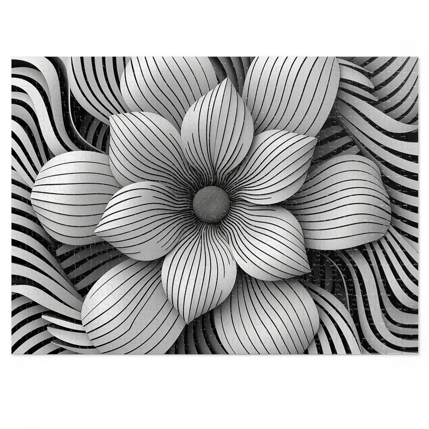 Black and White Flower Drawing Jigsaw Puzzle (30, 110, 252, 500,1000-Piece)