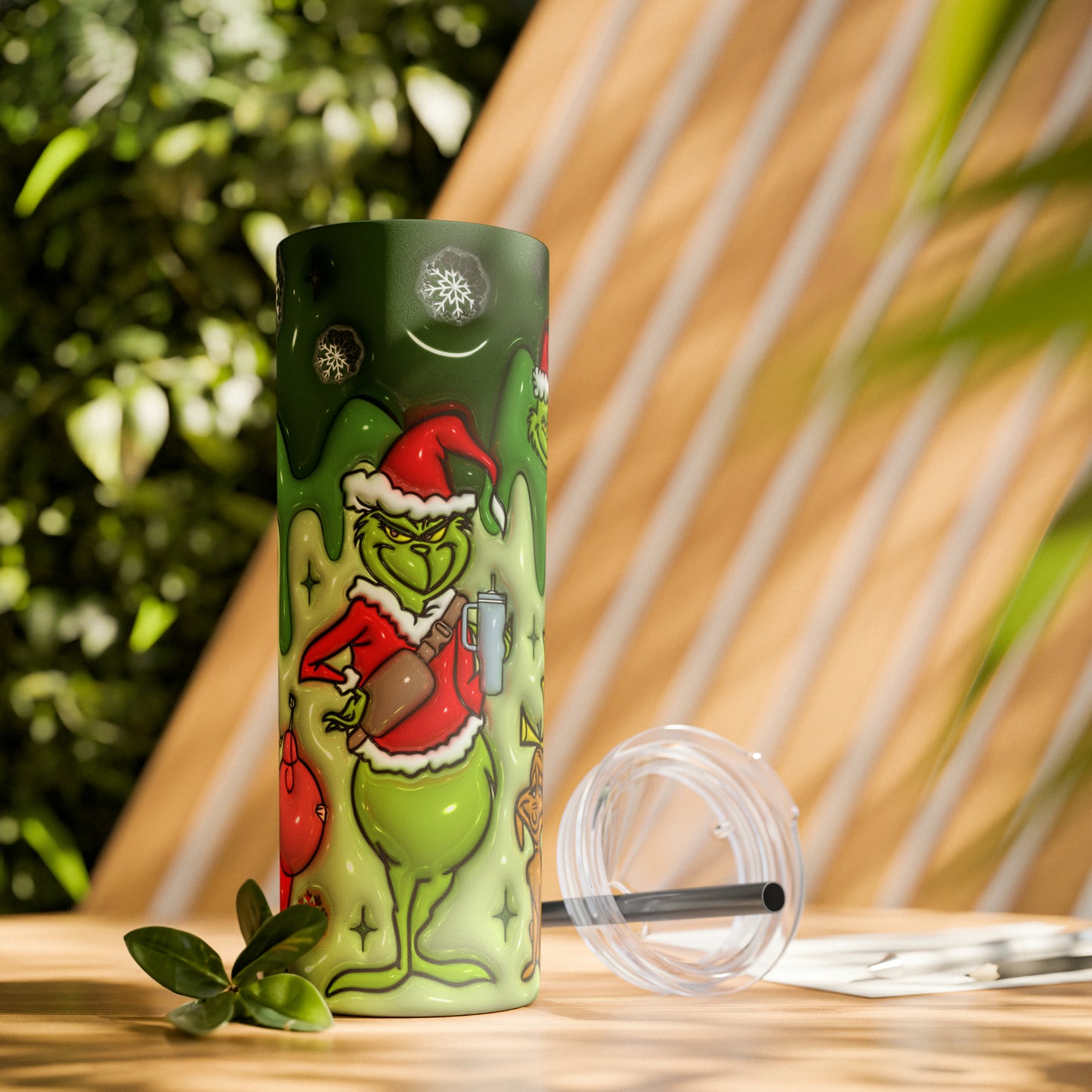 Mr Grinch Skinny Tumbler with Straw, 20oz