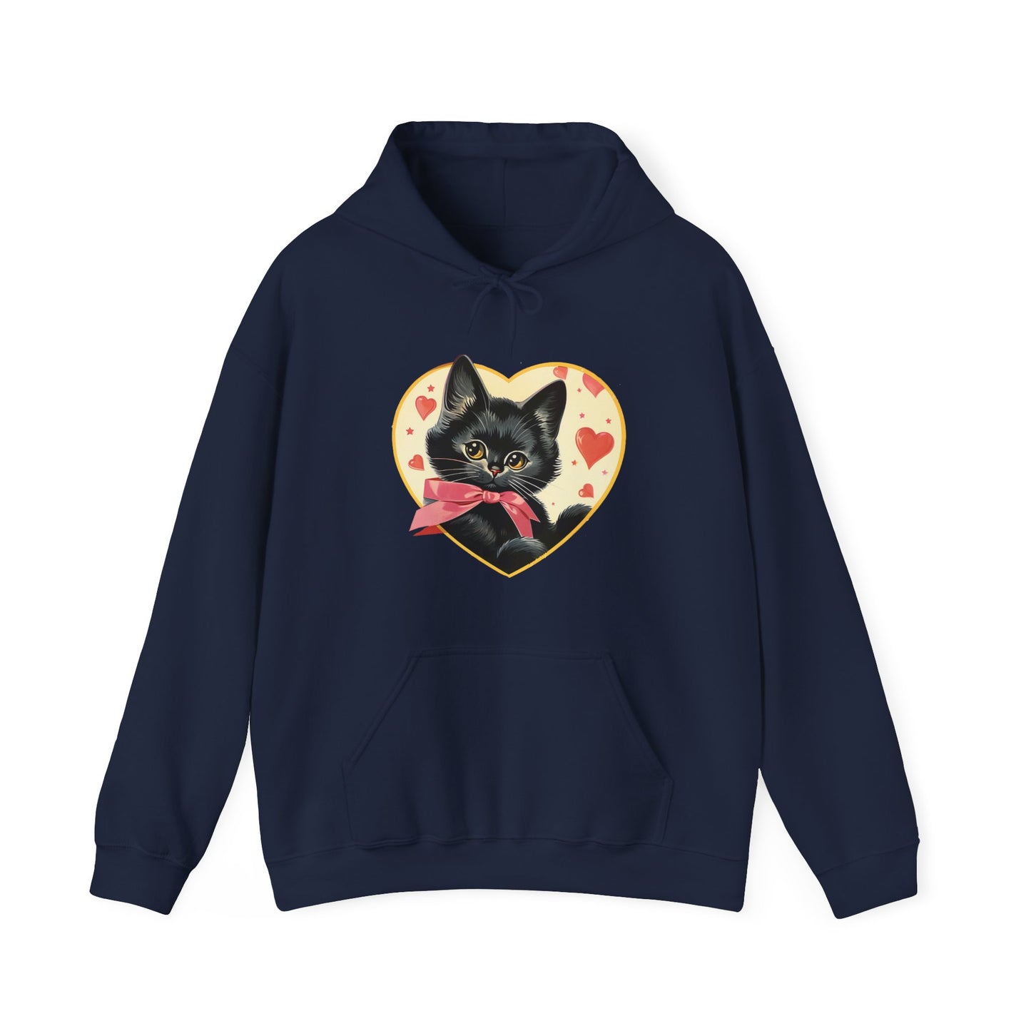Retro Valentine Kitty Cat Unisex Heavy Blend™ Hooded Sweatshirt