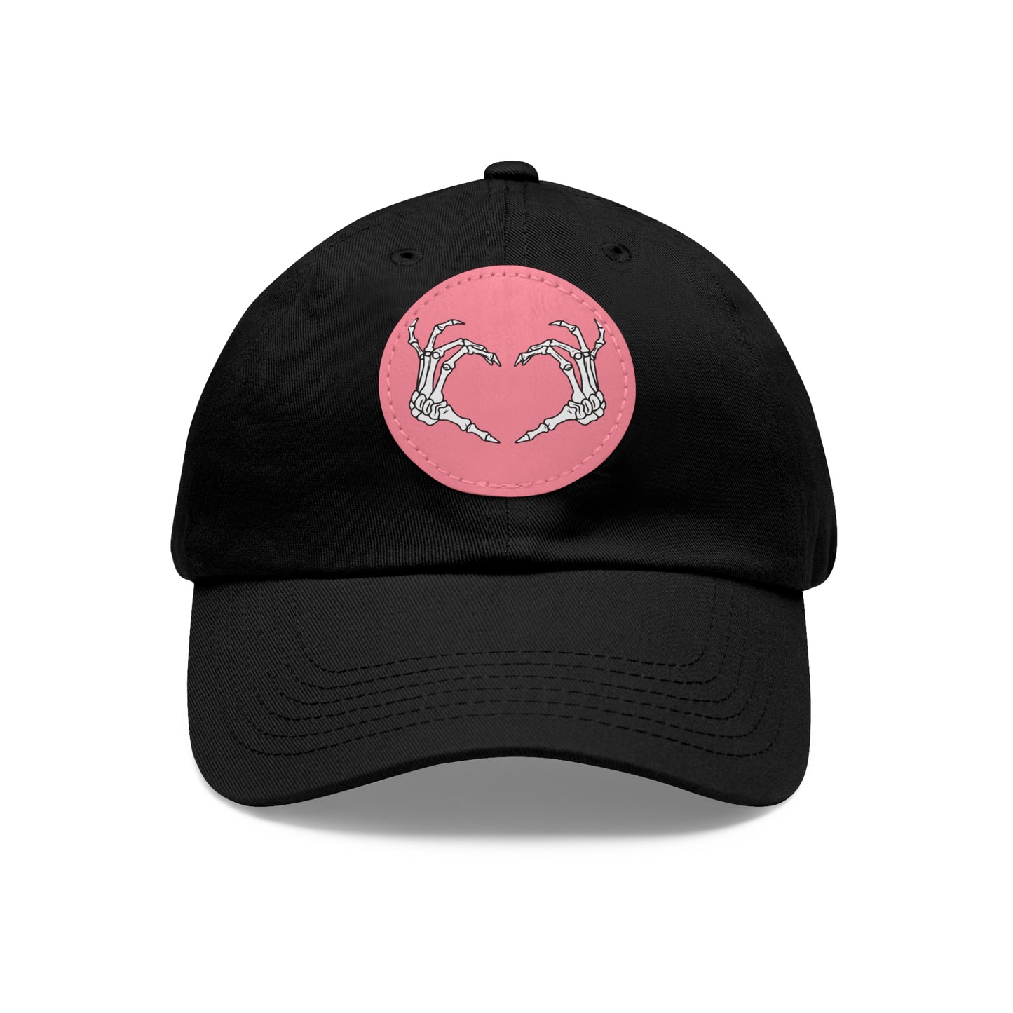Skeleton Heart Hands Embroidery Dad Hat with Leather Patch (Round)