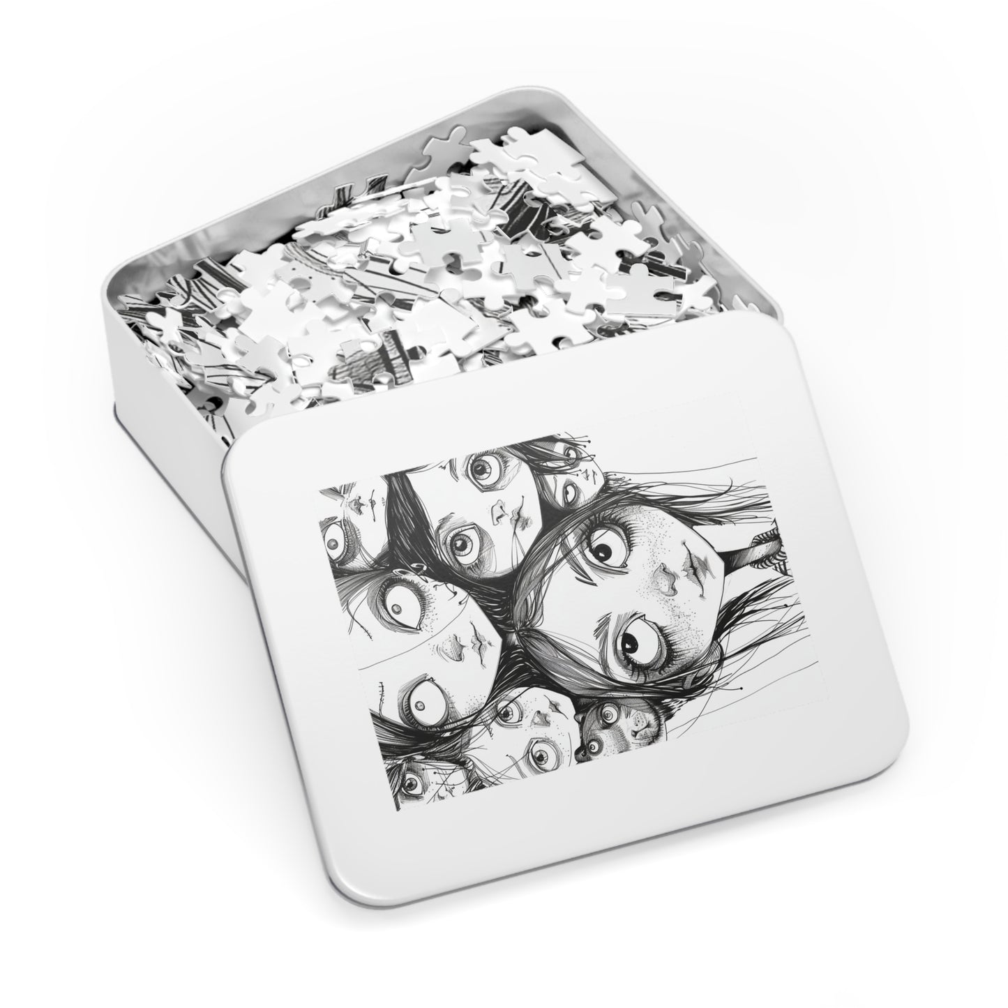 Black and White Multiple Personality Drawing Jigsaw Puzzle (30, 110, 252, 500,1000-Piece)