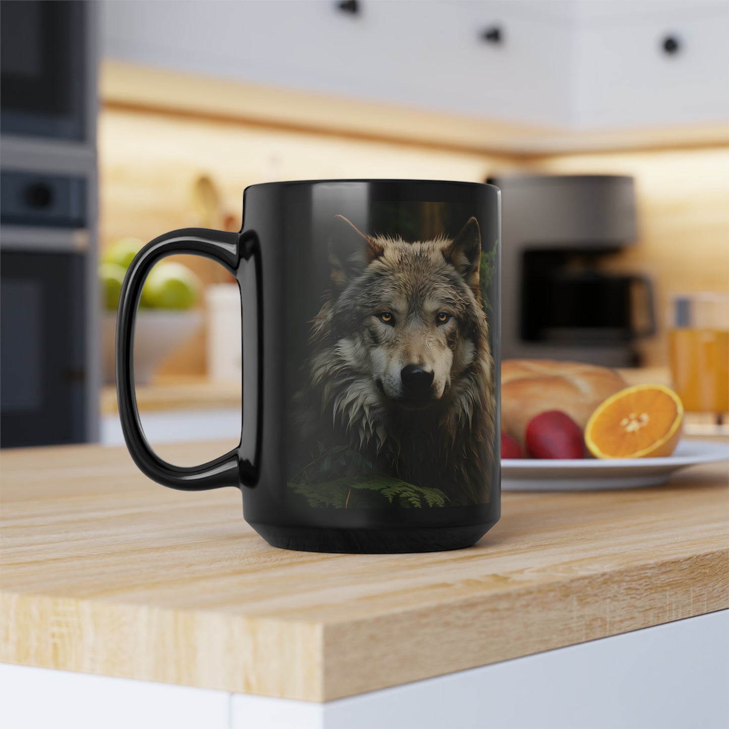 Hope Wolf Black Mug, 15oz