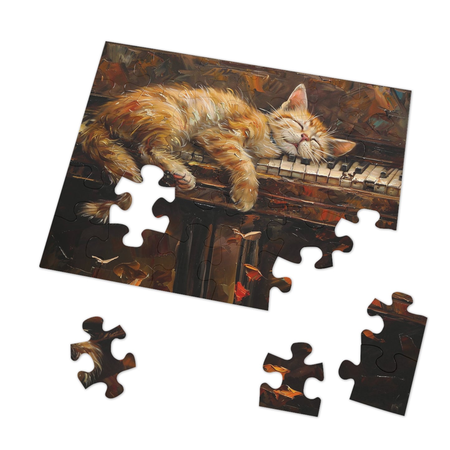 Sleeping Kitty on an Antique Piano Jigsaw Puzzle (30, 110, 252, 500,1000-Piece)