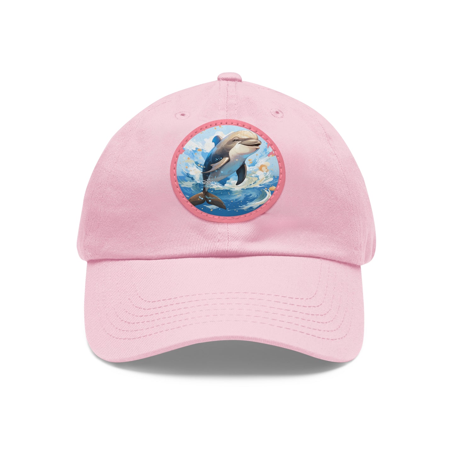 Happy Dolphin Dad Hat with Leather Patch (Round)