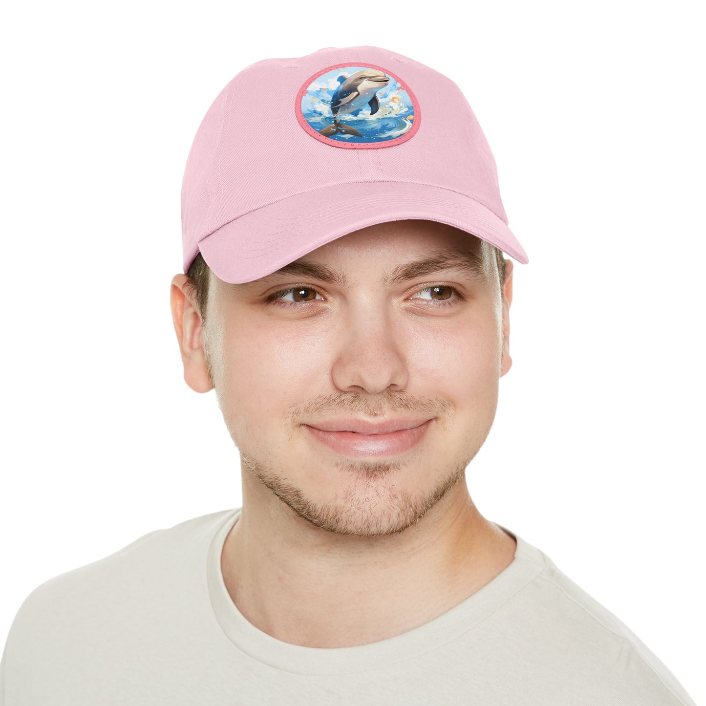 Happy Dolphin Dad Hat with Leather Patch (Round)