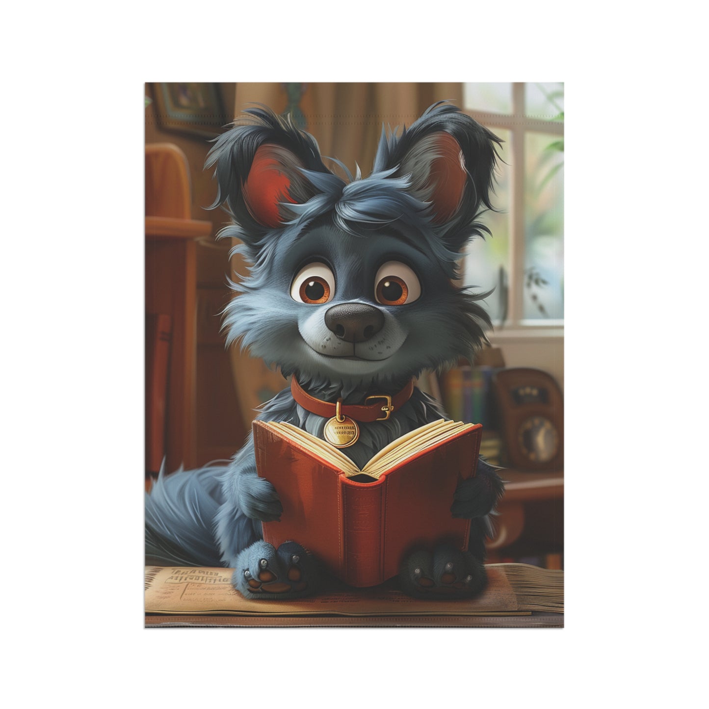Little Dog Blue Reading his Book Garden & House Banner