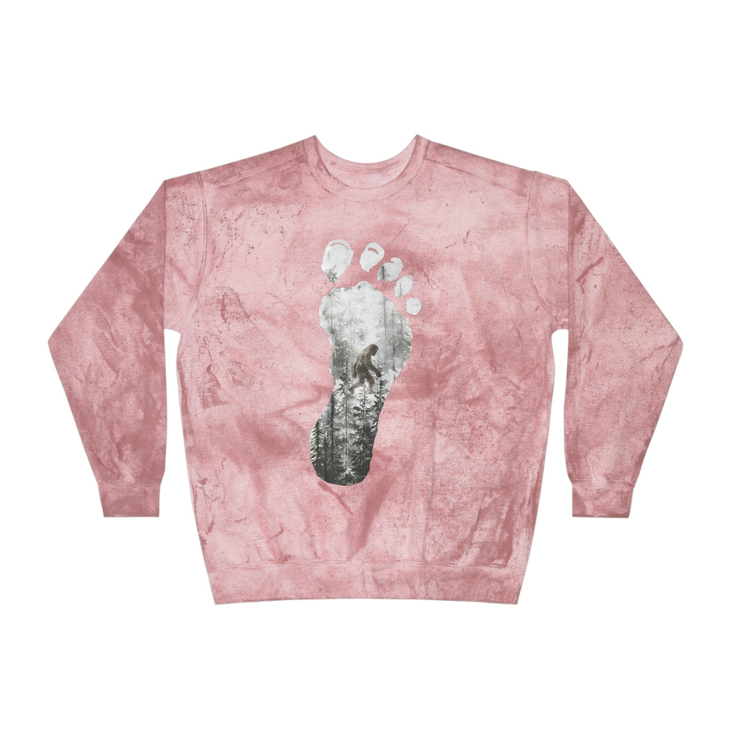 Bigfoot in the Forest Foot Print Unisex Color Blast Crewneck Sweatshirt