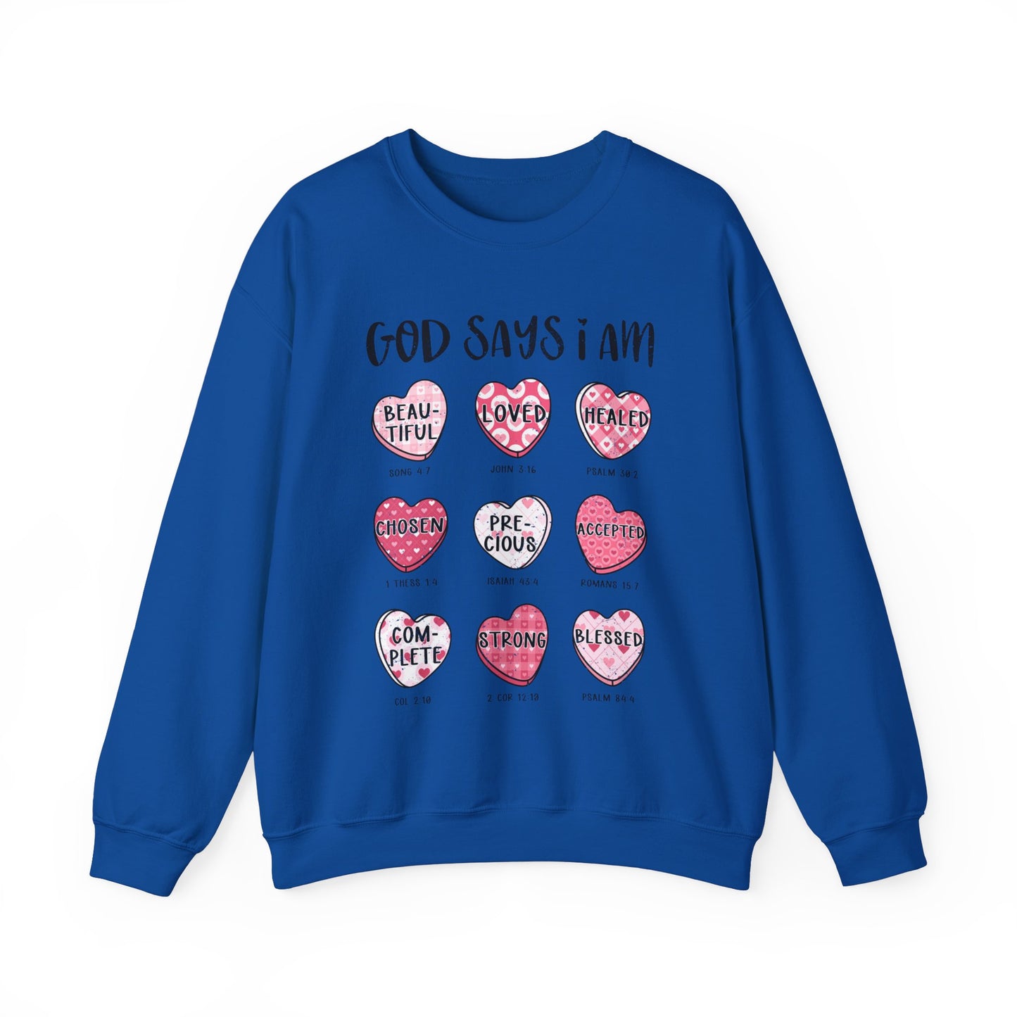 God Says I Am Candy Hearts Unisex Heavy Blend™ Crewneck Sweatshirt