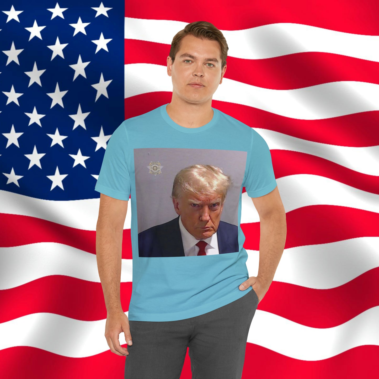 Trump Mug Shot Unisex Jersey Short Sleeve Tee