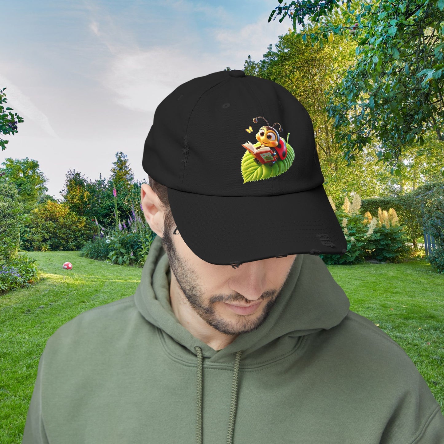 The Ladybug Reading Her Book Distressed Cap - Unisex