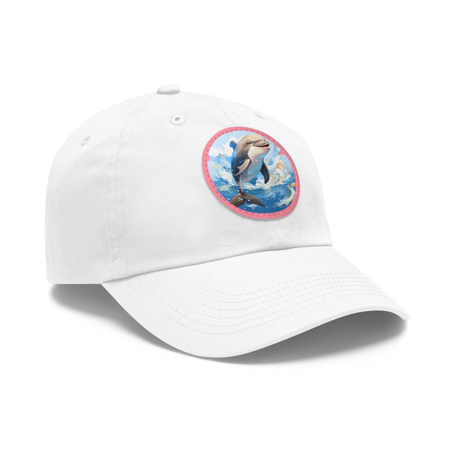 Happy Dolphin Dad Hat with Leather Patch (Round)