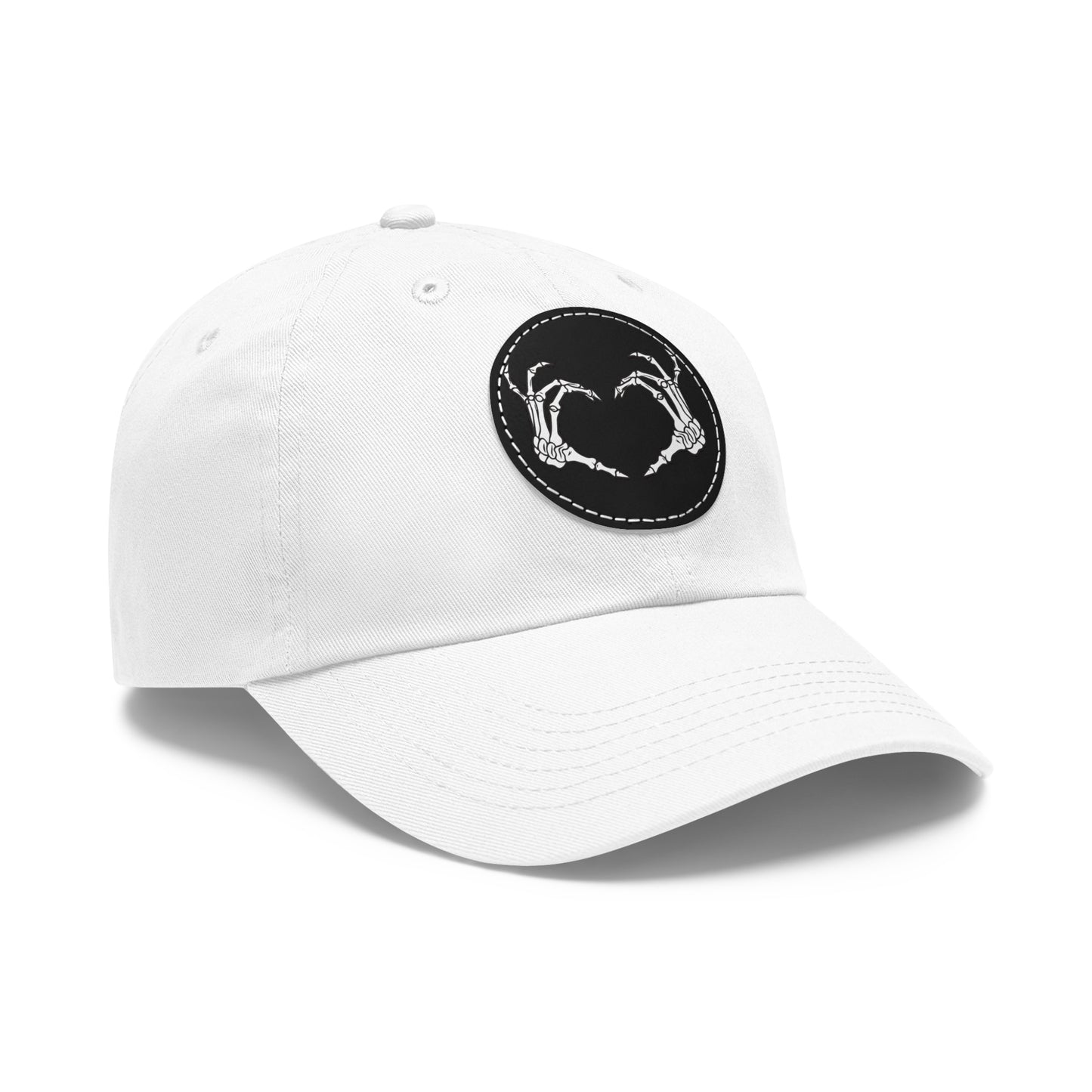 Skeleton Heart Hands Embroidery Dad Hat with Leather Patch (Round)