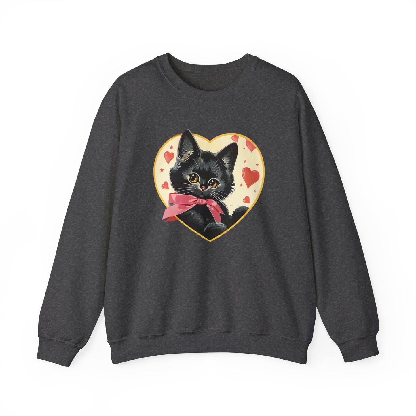Retro Valentine Kitty Cat Unisex Heavy Blend™ Crewneck Sweatshirt