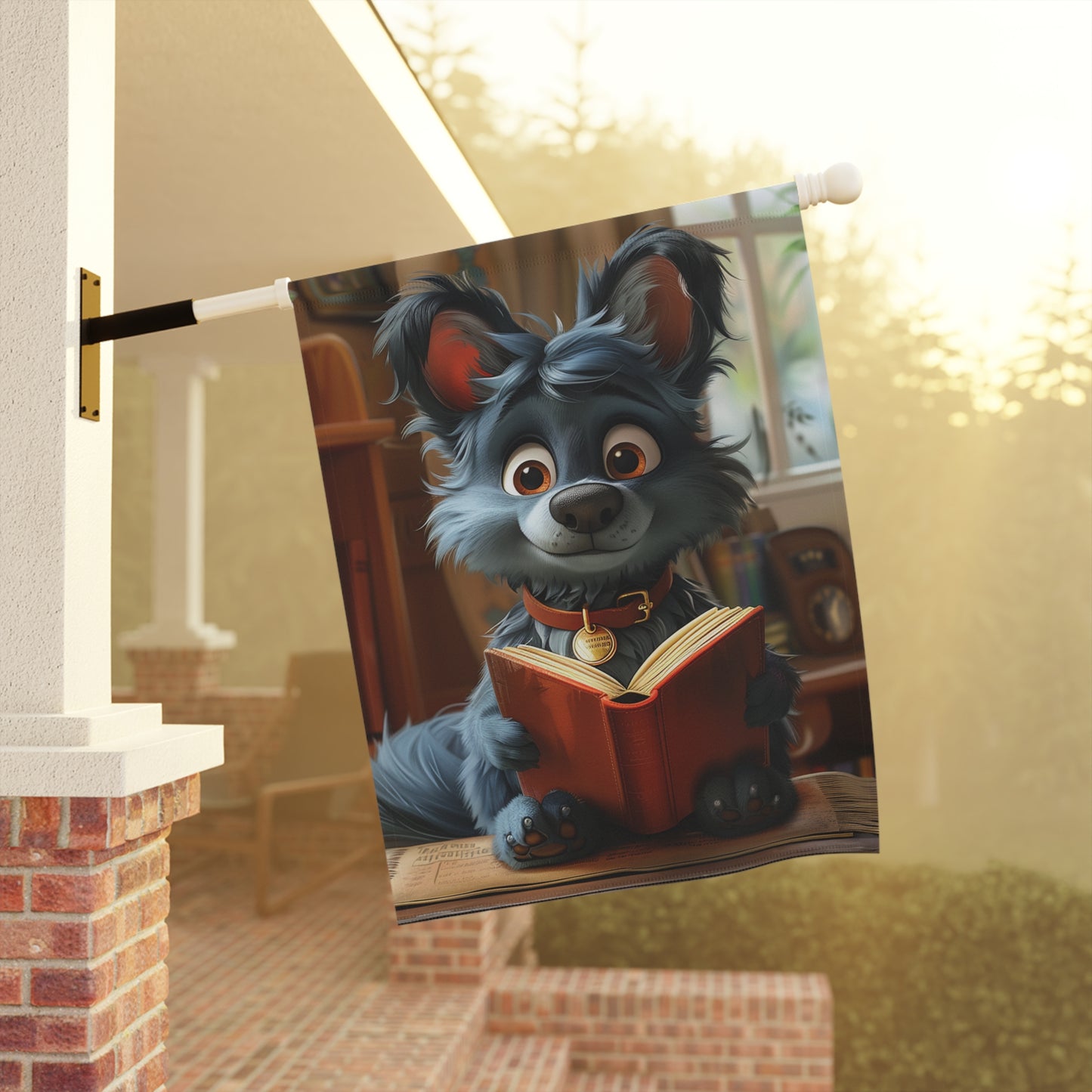 Little Dog Blue Reading his Book Garden & House Banner