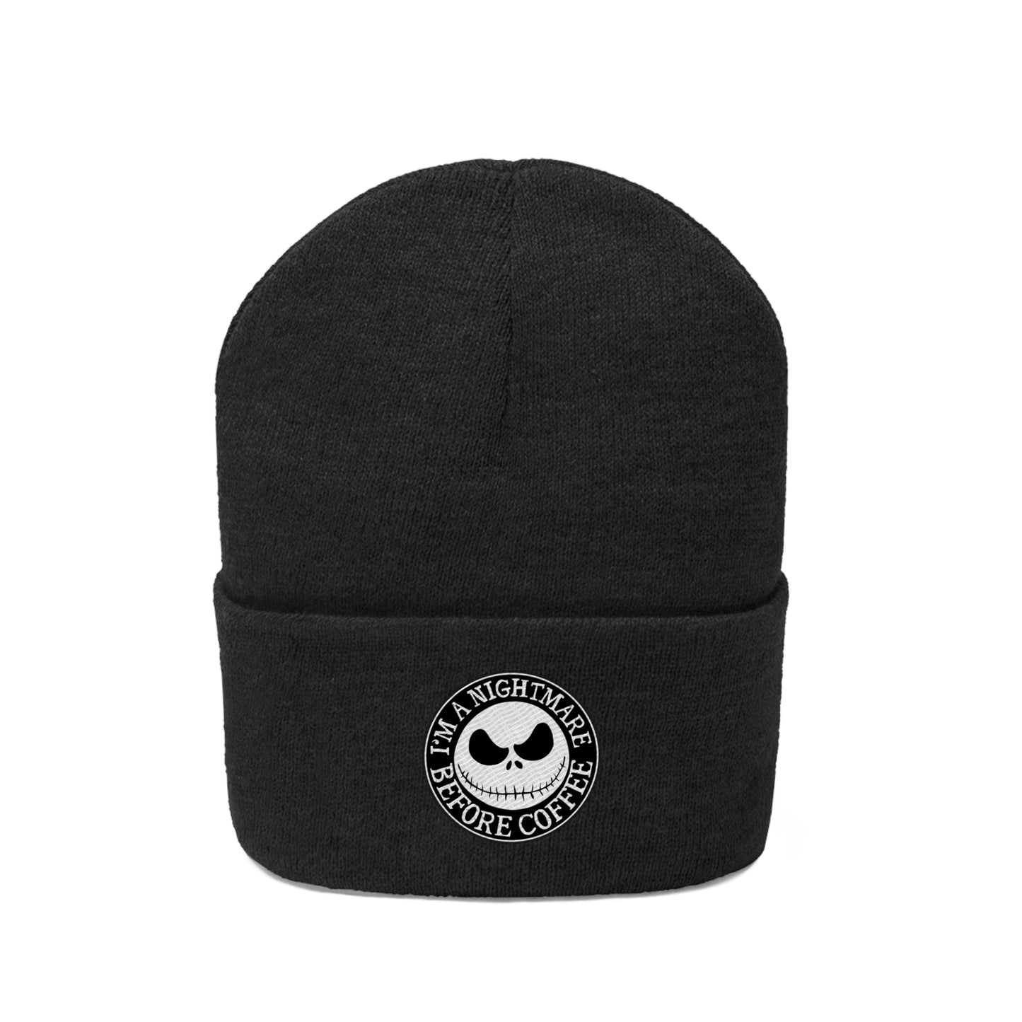 Nightmare Before Coffee Embroidery Knit Beanie