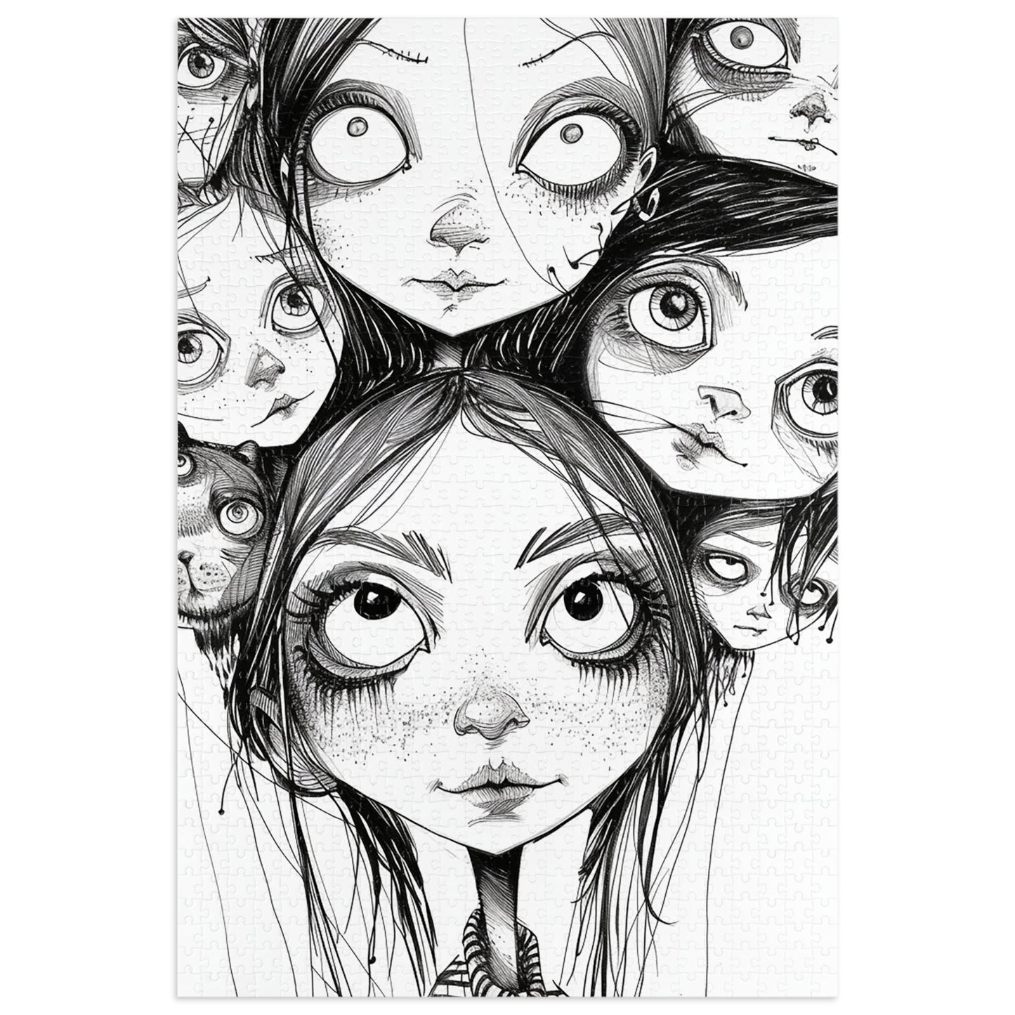 Black and White Multiple Personality Drawing Jigsaw Puzzle (30, 110, 252, 500,1000-Piece)