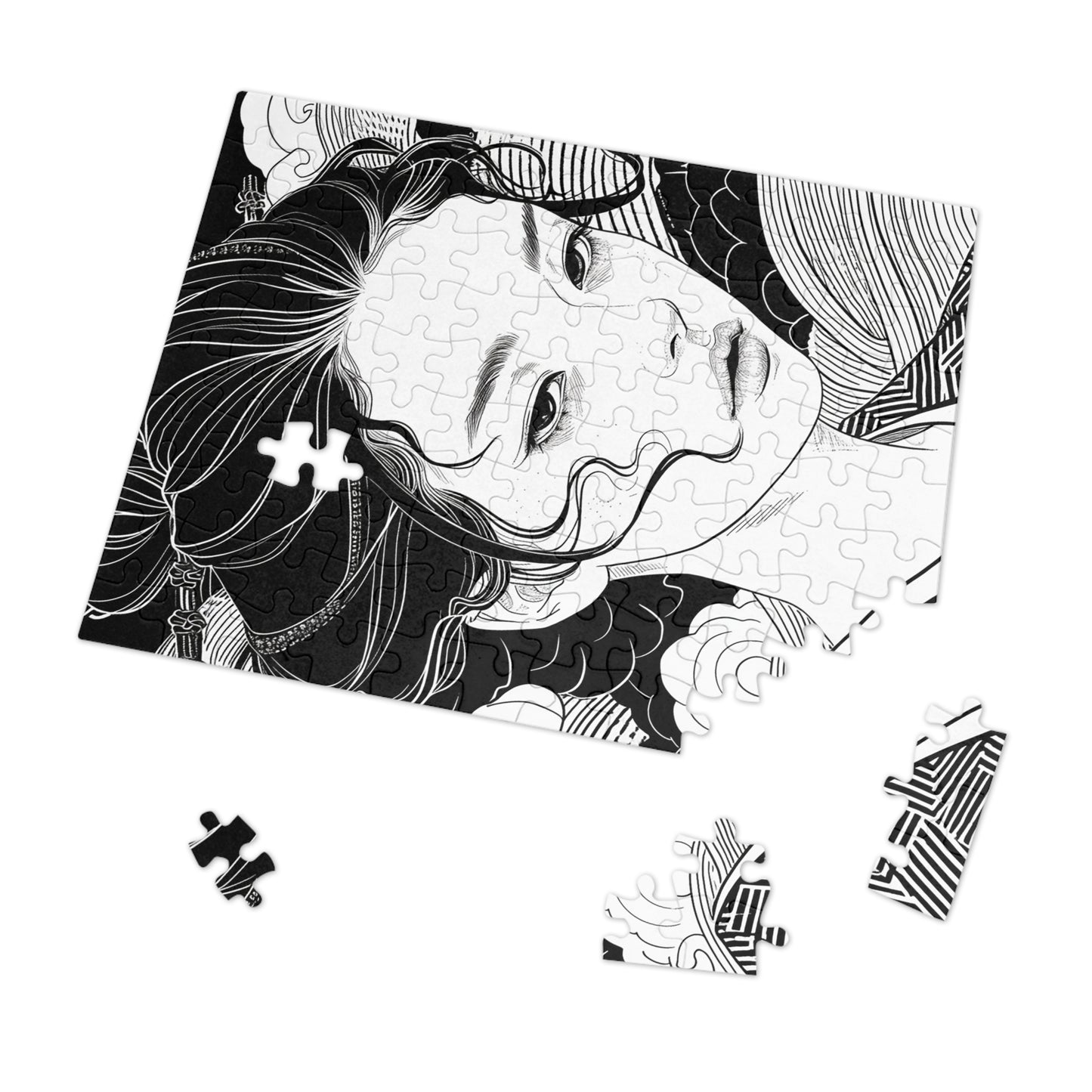 Black and White Ukiyo-e Woman Jigsaw Puzzle (30, 110, 252, 500,1000-Piece)