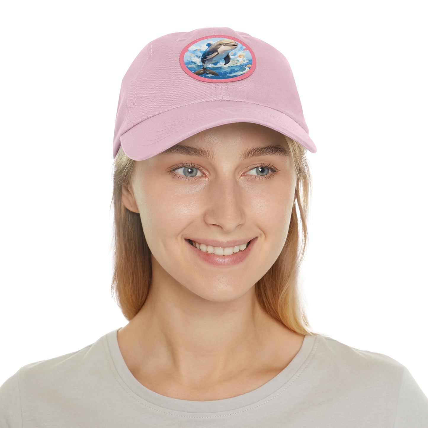 Happy Dolphin Dad Hat with Leather Patch (Round)
