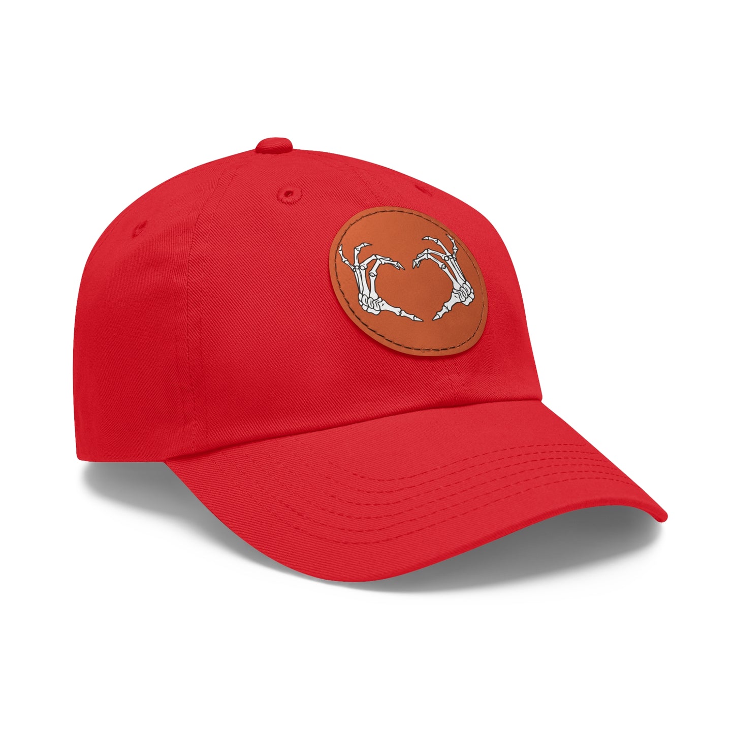 Skeleton Heart Hands Embroidery Dad Hat with Leather Patch (Round)