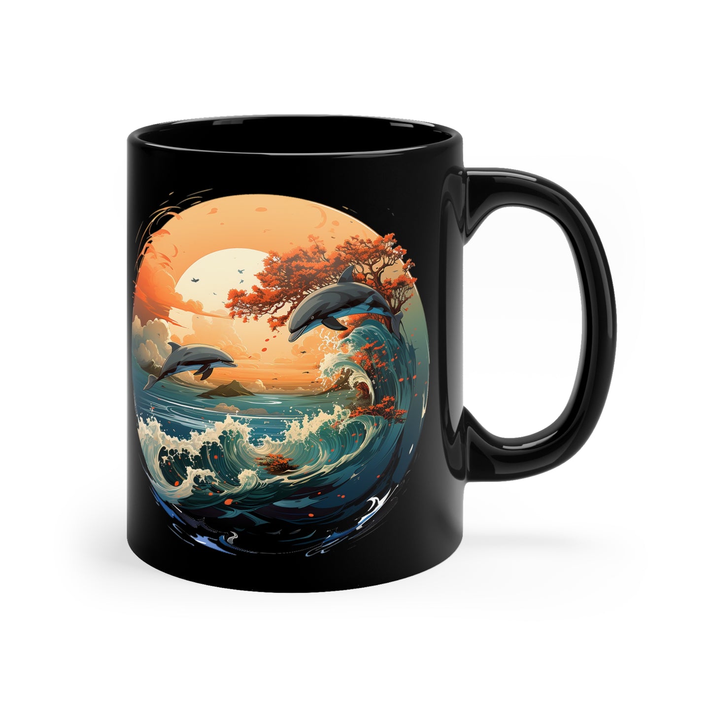 The Malloy Dolphin Collection 11oz Black Mug