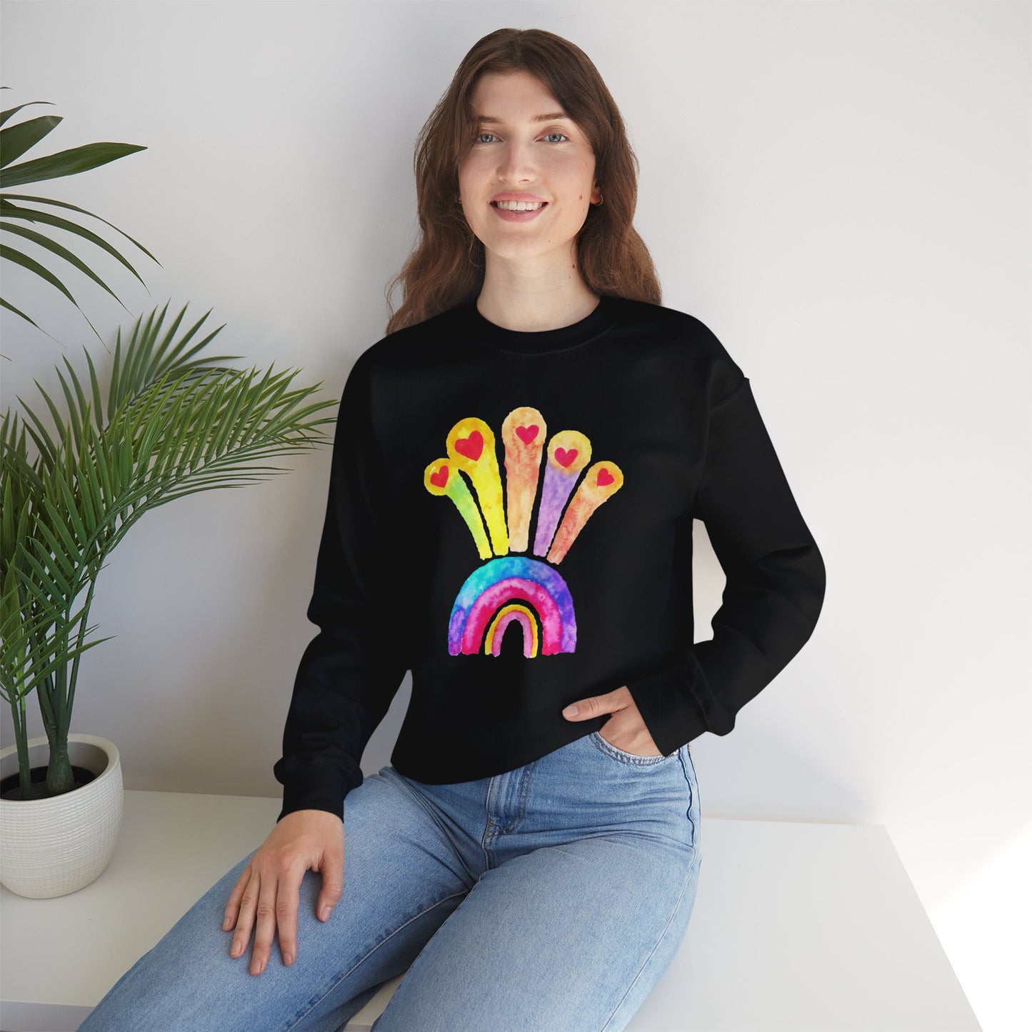 Kids Drawing Rainbow and Hearts Unisex Heavy Blend™ Crewneck Sweatshirt