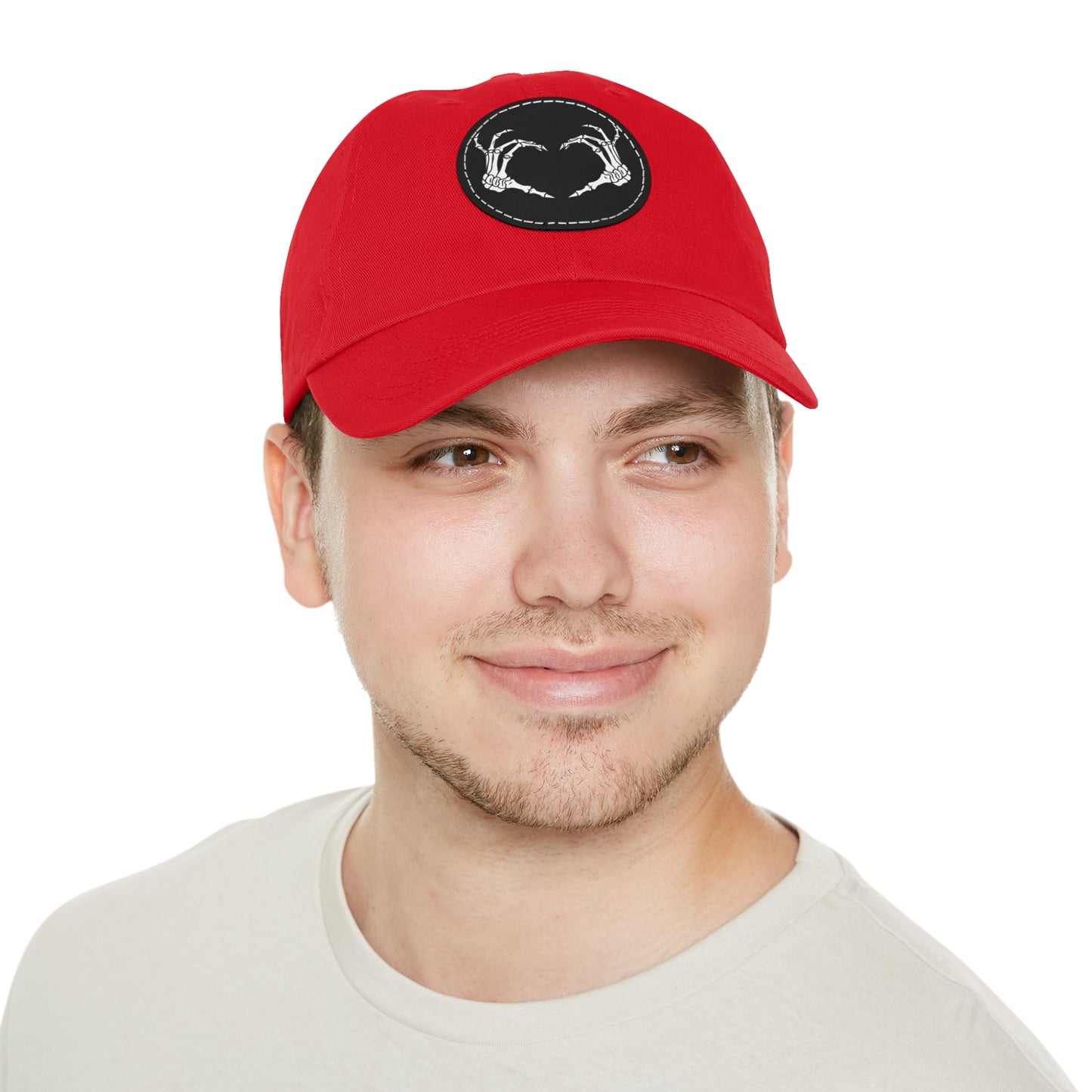 Skeleton Heart Hands Embroidery Dad Hat with Leather Patch (Round)